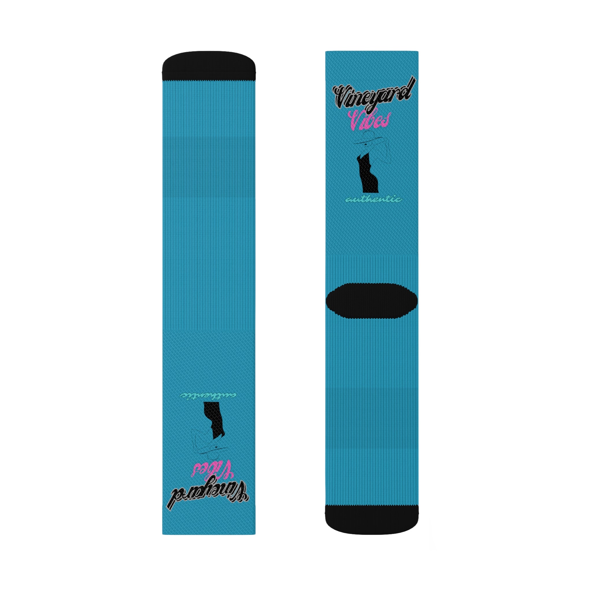 Vineyard Vibes Pink Silhouette Turquoise - Sublimation Socks