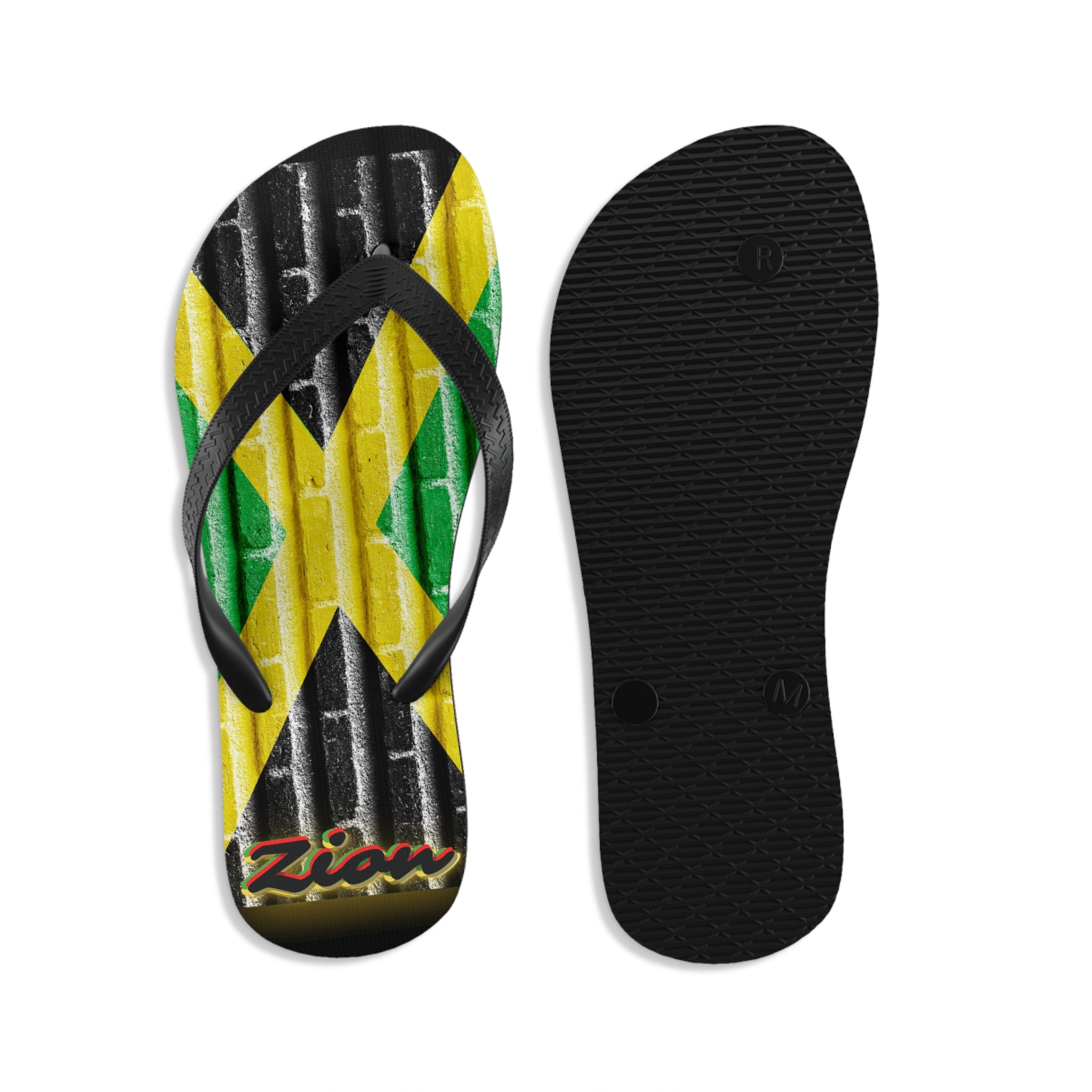 Rich Vibes ZION Jamaica Flag - Unisex Flip-Flops - M