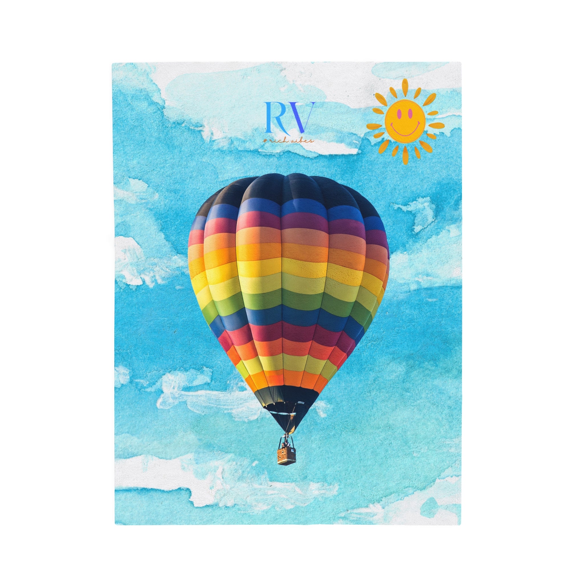 RV Multi- Colored Air Balloon Smiley Sunshine - Velveteen Plush Blanket