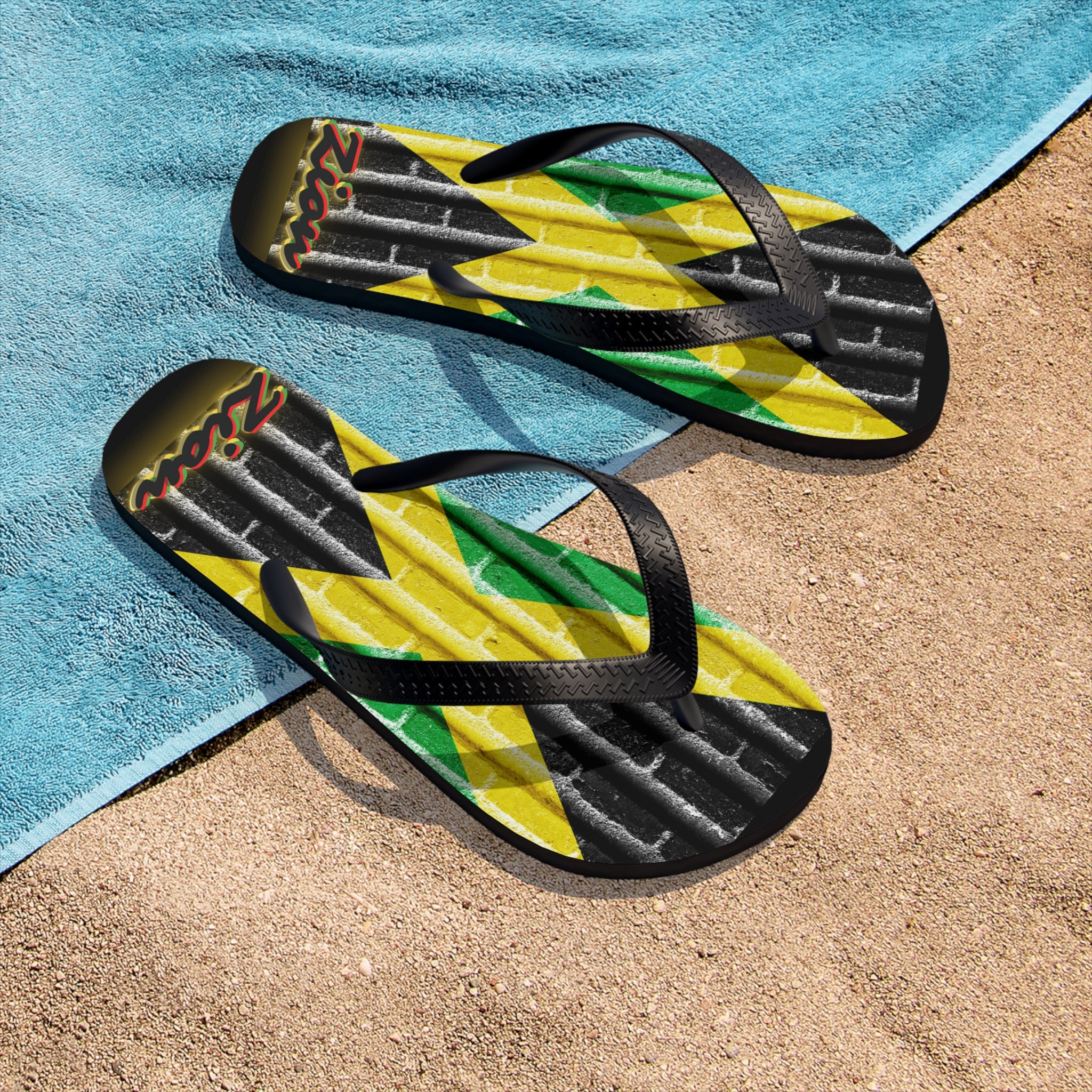 Rich Vibes ZION Jamaica Flag - Unisex Flip-Flops - S