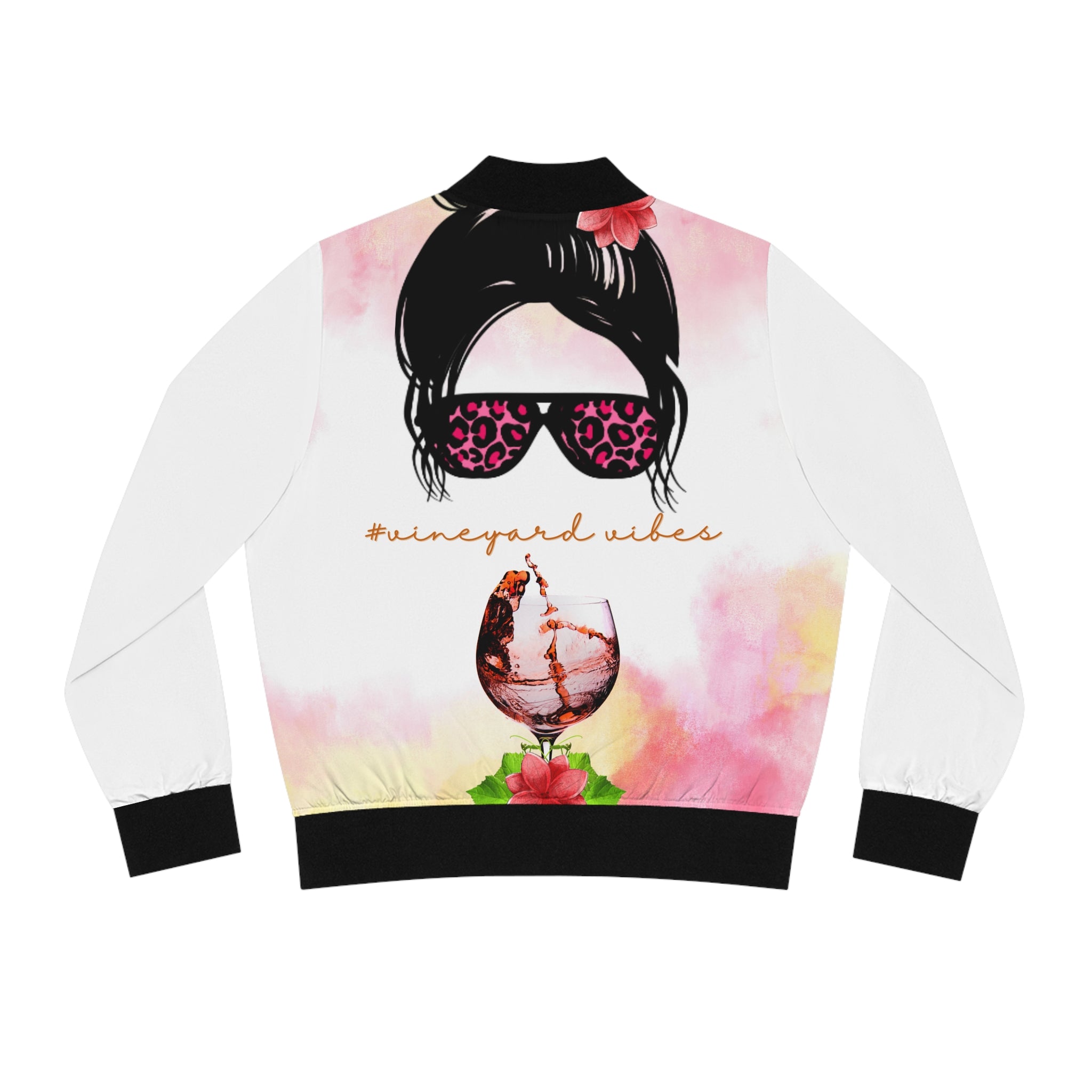 Vineyard Vibes Fine Wine 1.2 - Women's White Bomber Jacket (AOP)