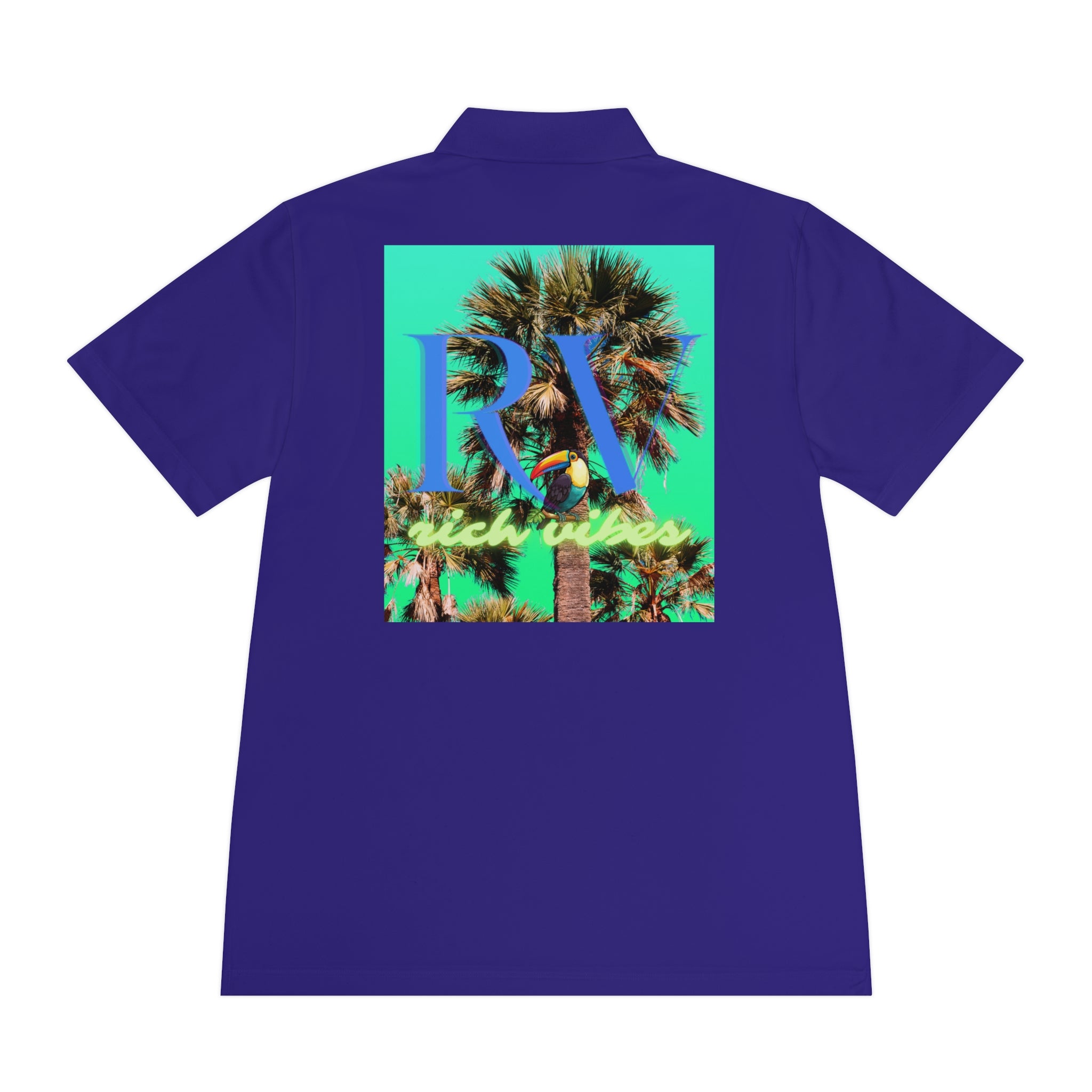 Rich Vibes RV Palm Tree Tropical Sea Green Back Logo 2.0 - Men's Sport Polo Shirt