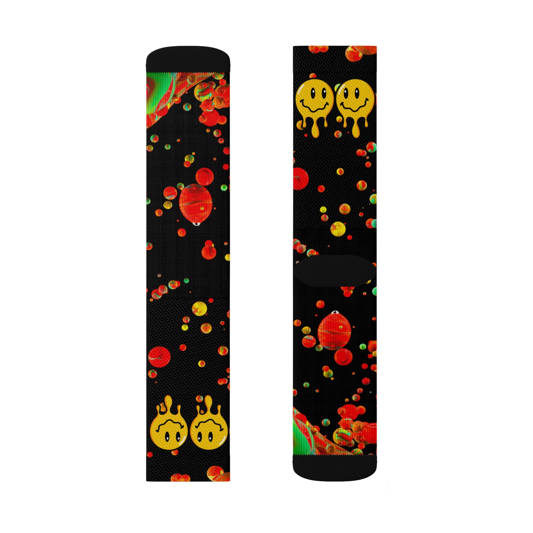 Rich Drip Multi Colored Paint Drop Drippy Smiley Face - Sublimation Socks White