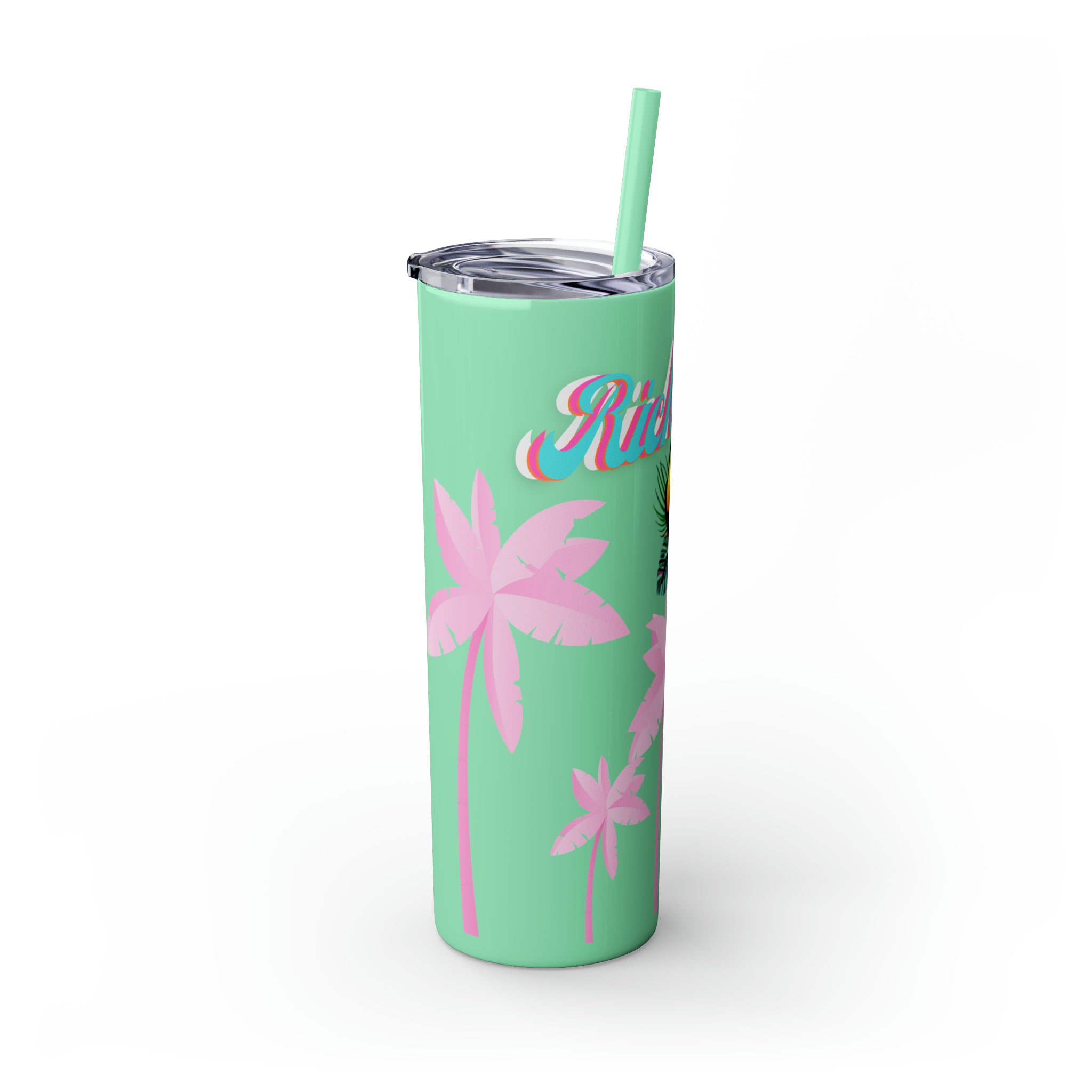 Rich Drip Tropical Pink Palm Tree - Skinny Tumbler with Straw, 20oz