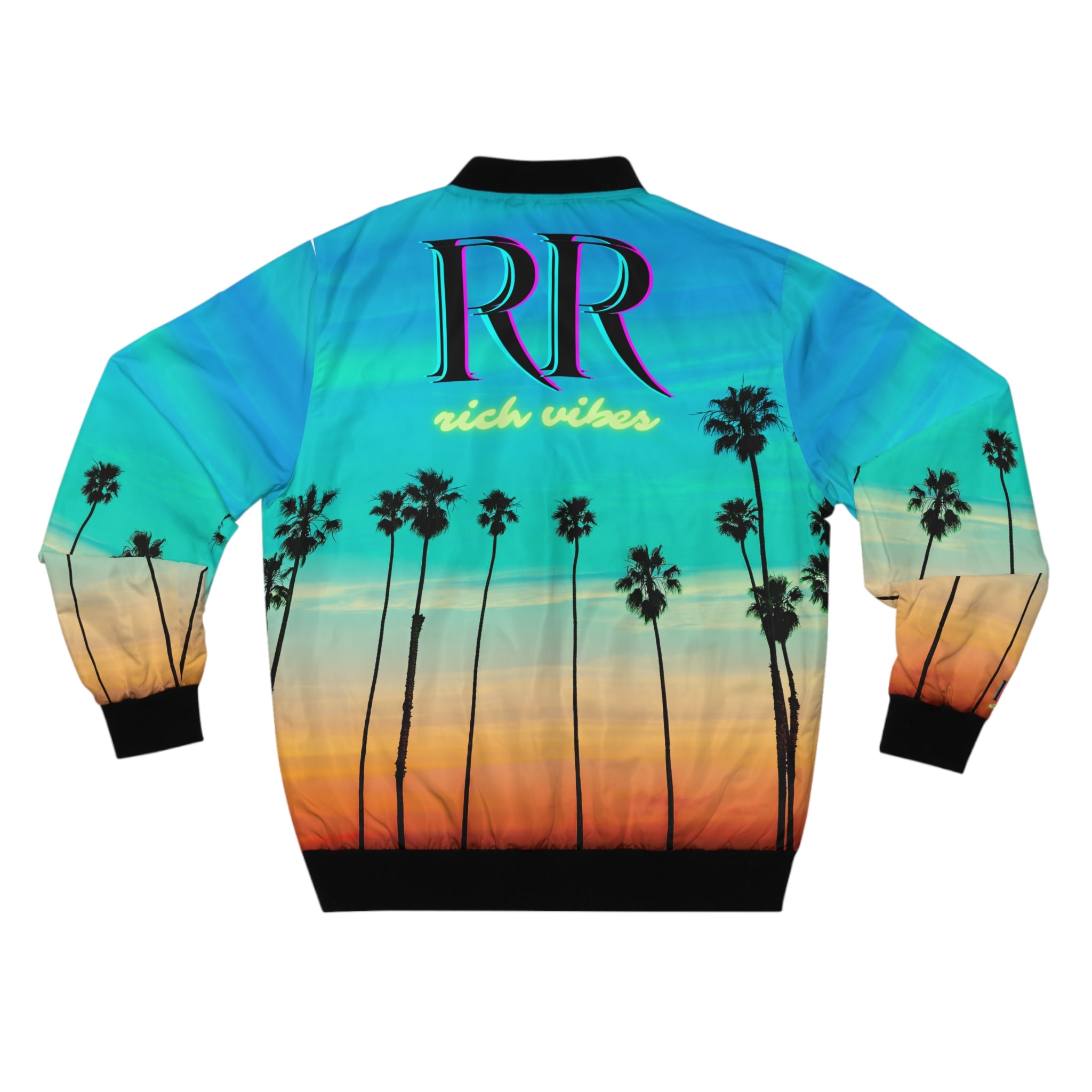 Rich Vibes Volt Green RR Turquoise Sunset - Men's Bomber Jacket (AOP)