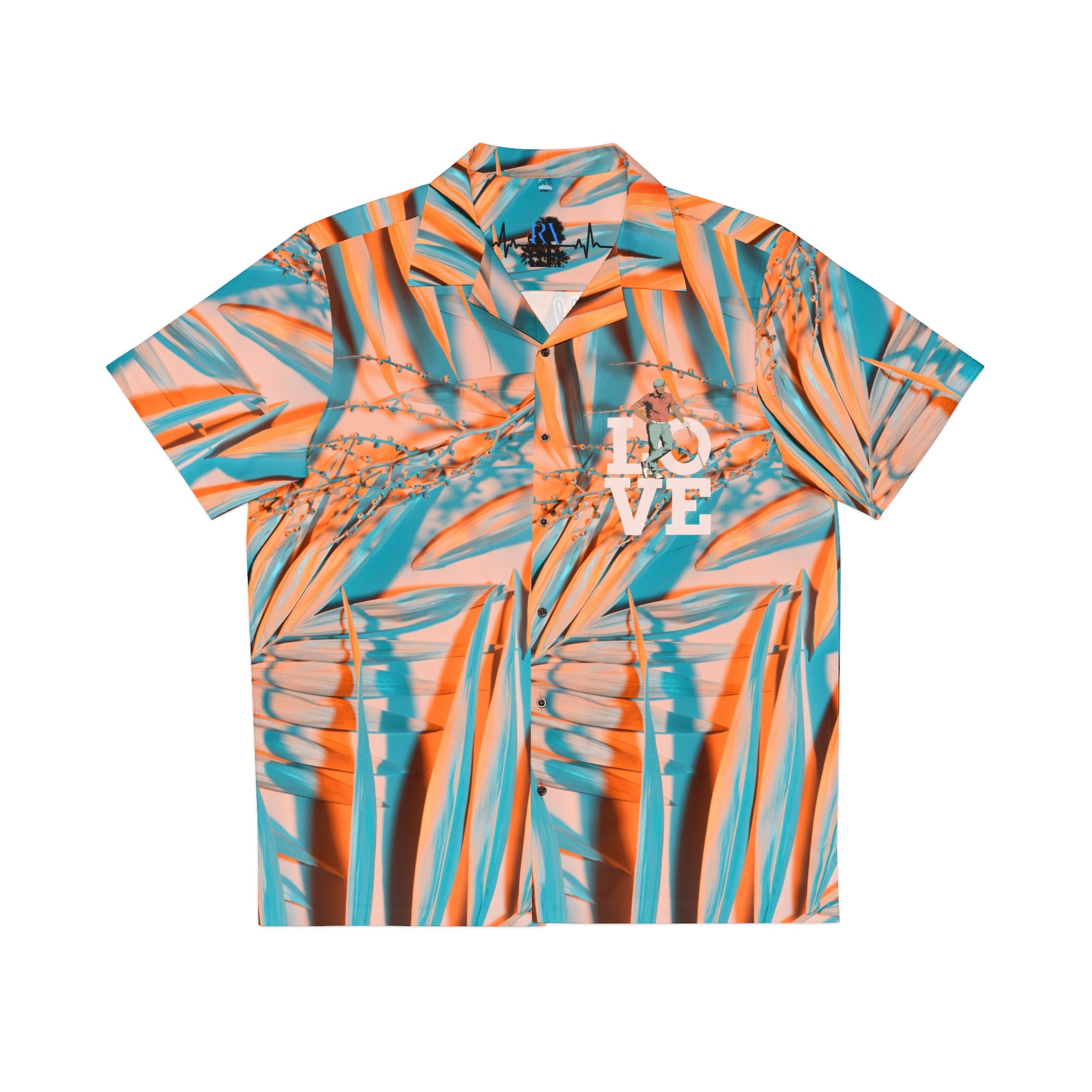 Rich Vibes RV Pulse Turquoise Peach Palm Tree - Men's Hawaiian Shirt (AOP)