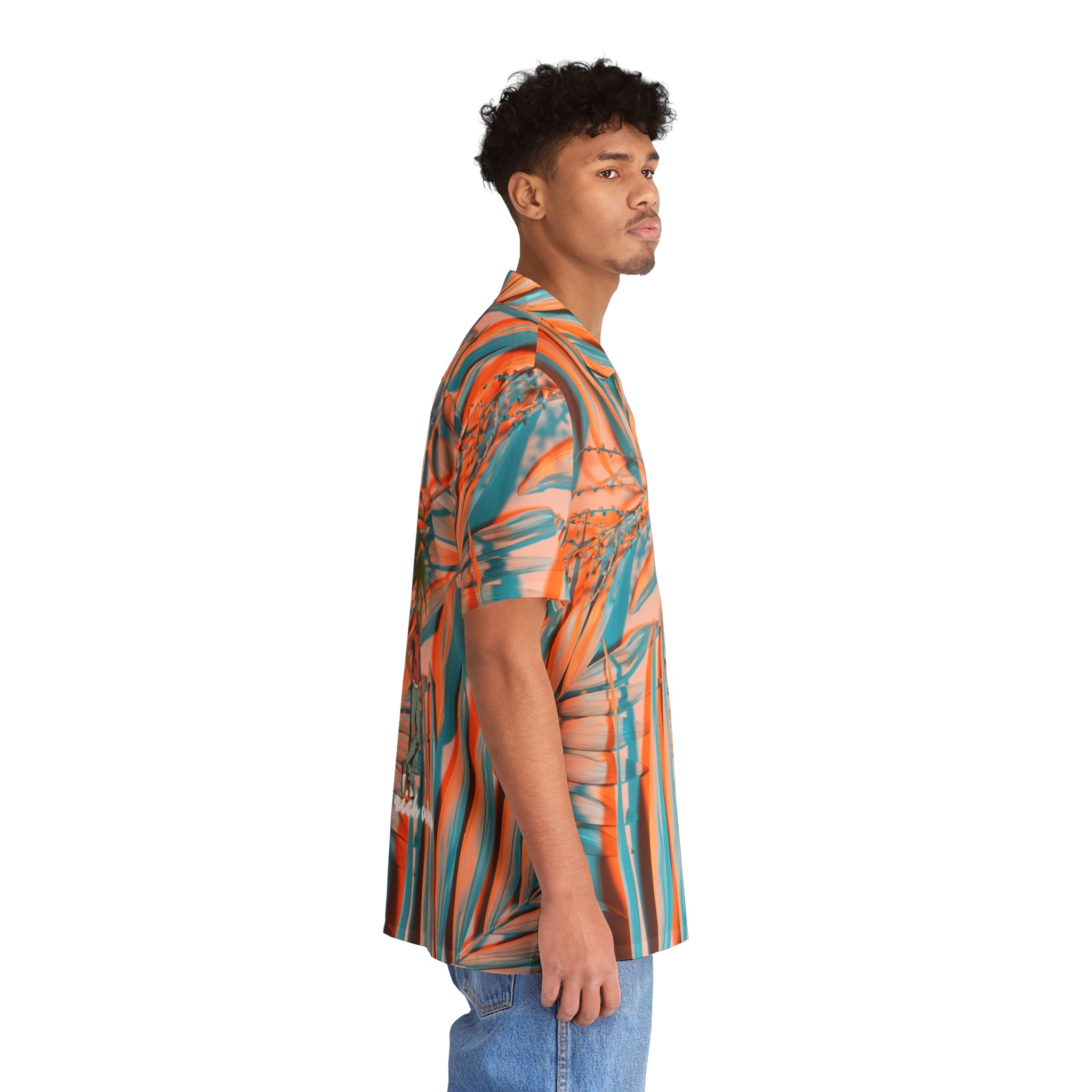 Rich Vibes Colorful Palm Tree Golfer Turquoise Peach Palm Tree - Men's Hawaiian Shirt (AOP)