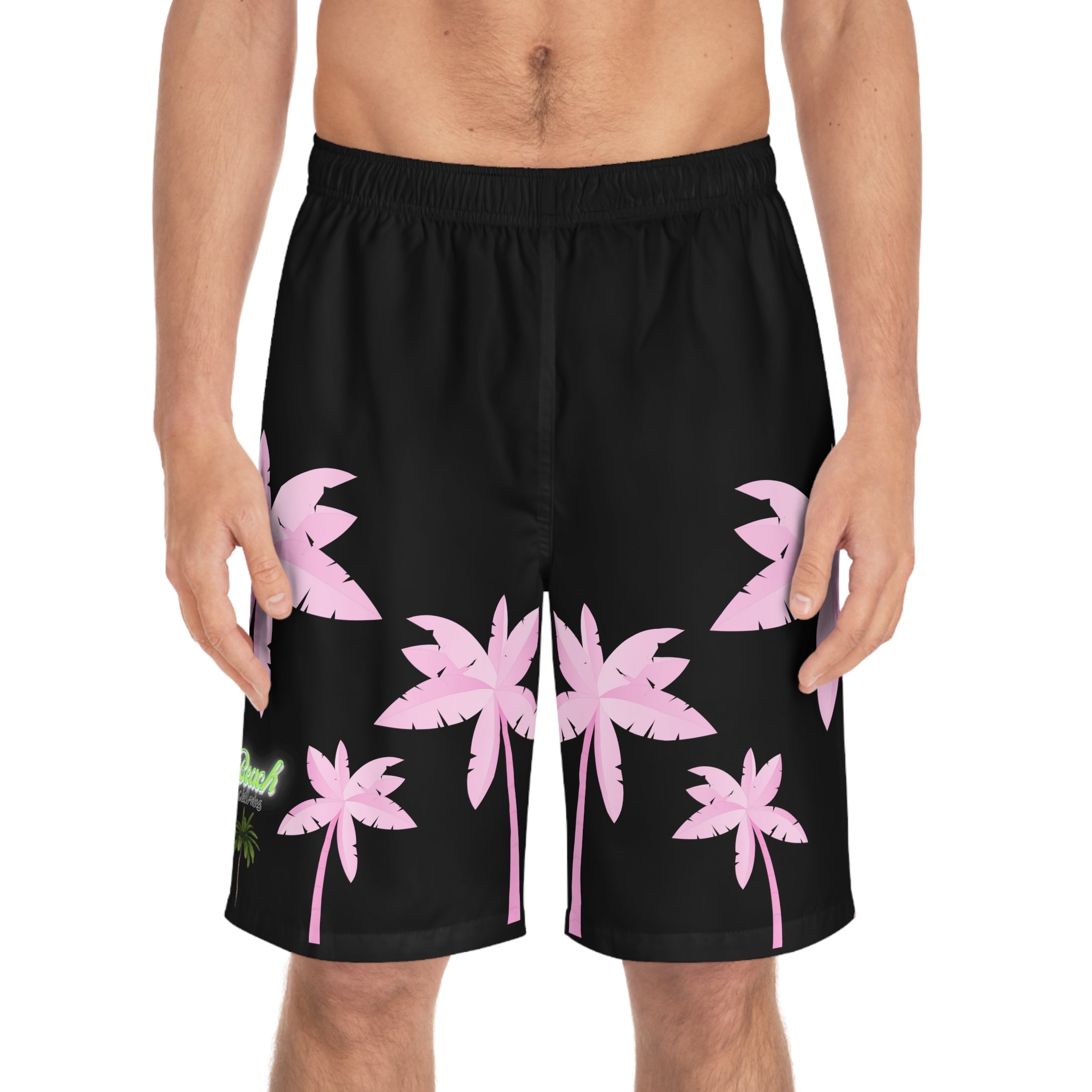 Rich Vibes Black Volt Tropical Pink Palm Tree Beach Chill Vibes 1.0 - Men's Board Shorts (AOP)