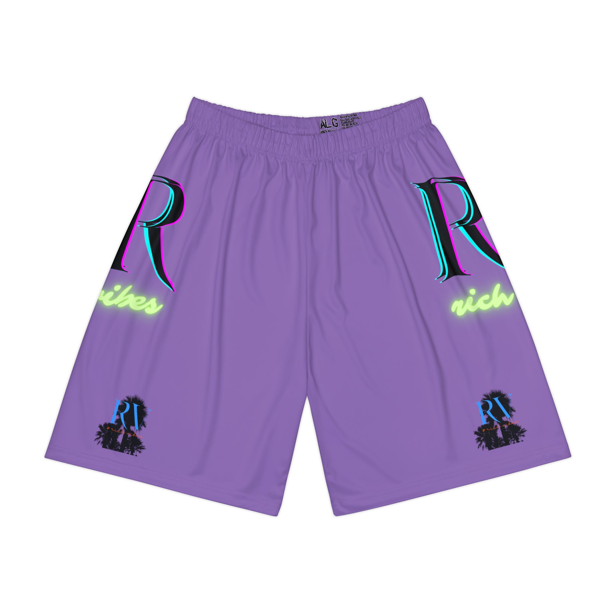 Rich Vibes RR RV Palm Tree Silhouette - Men’s Sports Shorts (AOP) Light Purple