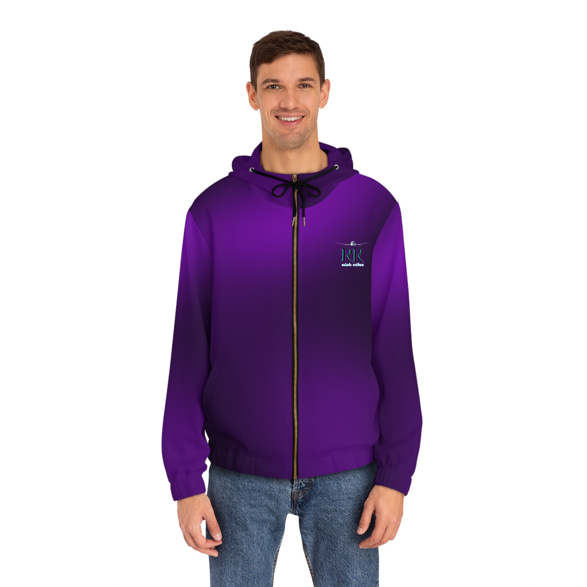 Rich Vibes RR Volt Purple Tropical Beach Bird 1.5 - Men's Full-Zip Hoodie (AOP)