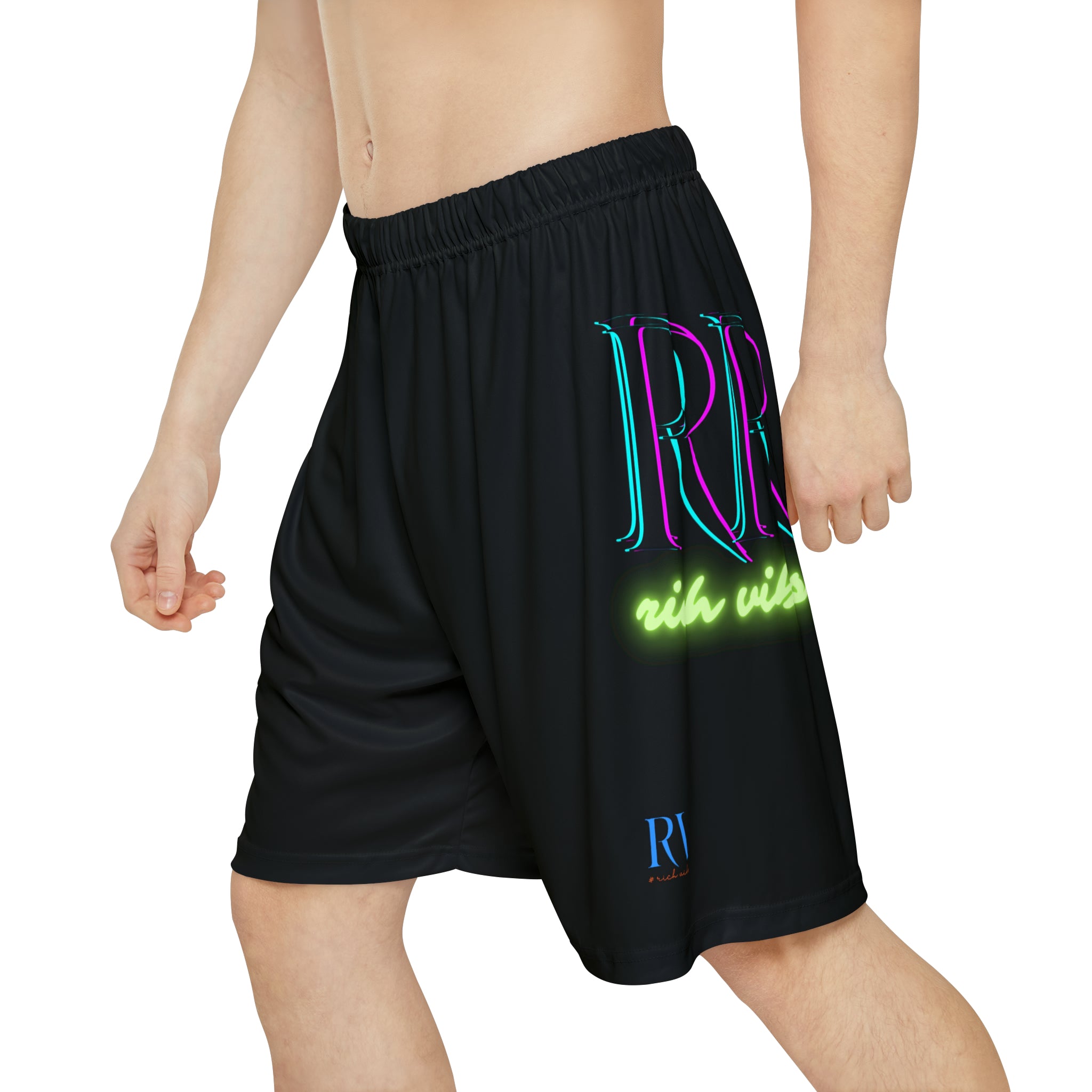 Rich Vibes RR RV Palm Tree Silhouette - Men’s Sports Shorts (AOP) Black