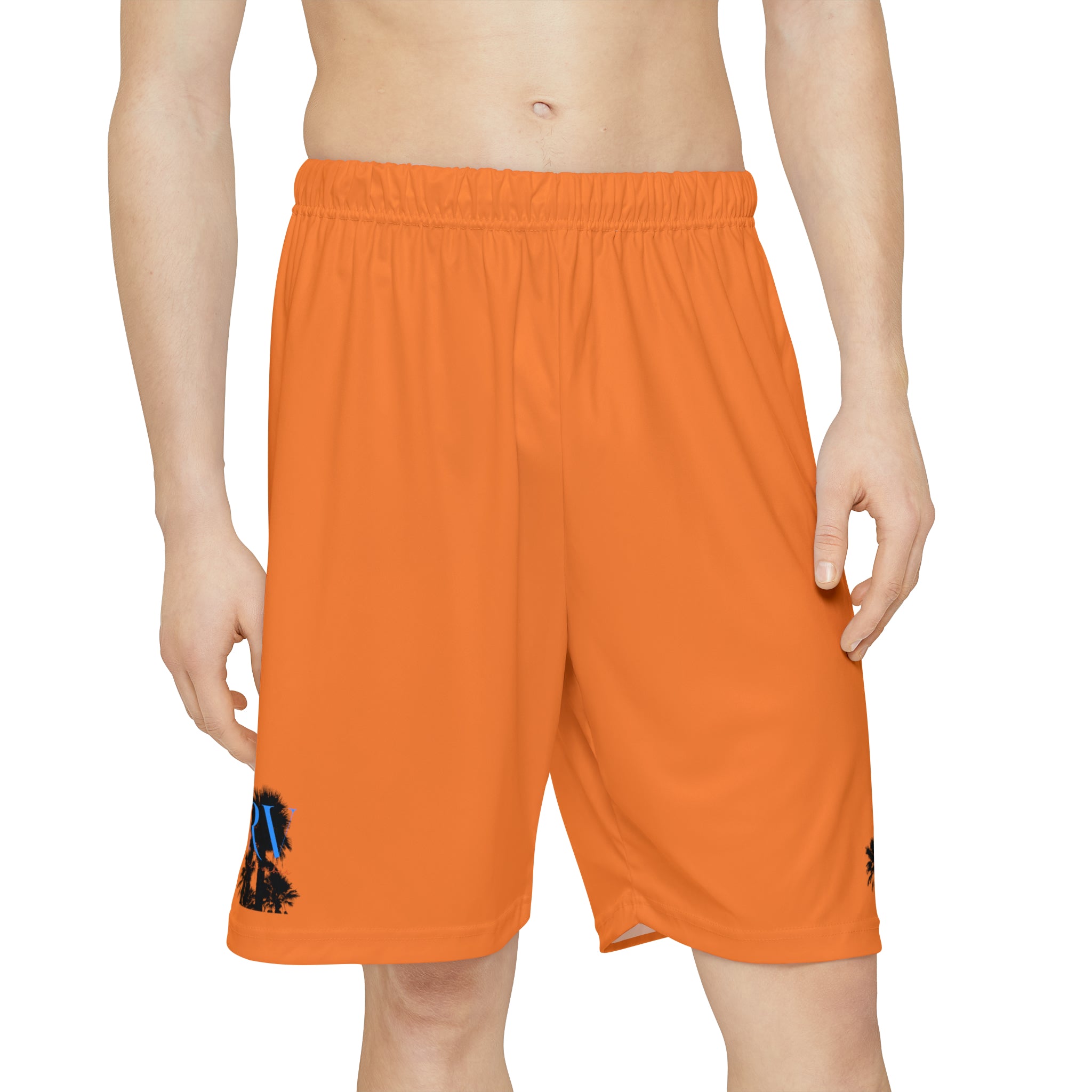 Rich Vibes RV Palm Tree Silhouette Men’s Sports Shorts (AOP) Orange Crusta