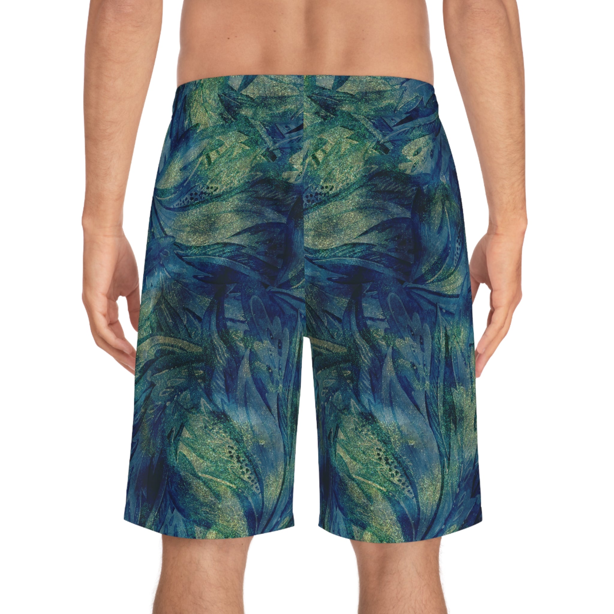 Rich Vibes Blue Green Choral Leaf Beach Chill Vibes RV1.0 - Men's Board Shorts (AOP)