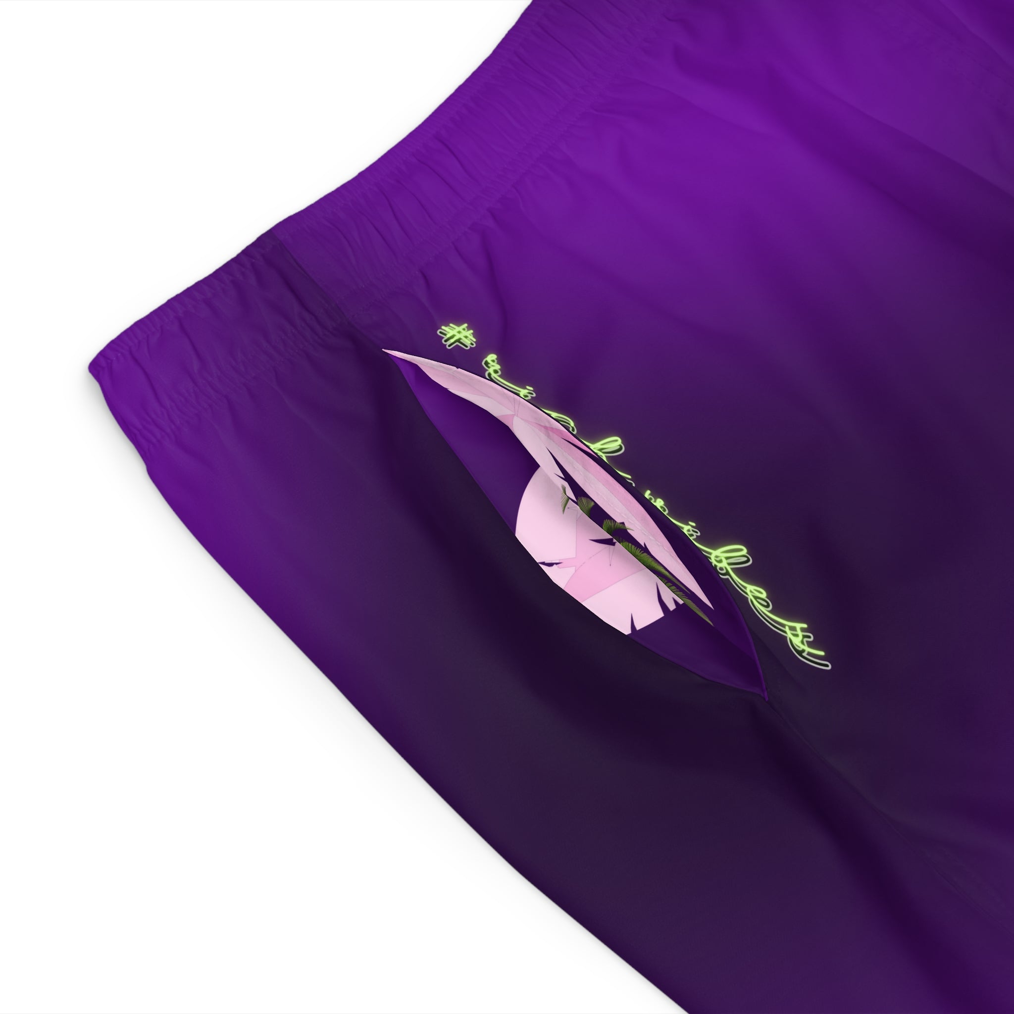 Rich Vibes Volt Purple Tropical Pink Palm Tree Beach Chill Vibes 2.0 - Men's Board Shorts (AOP)