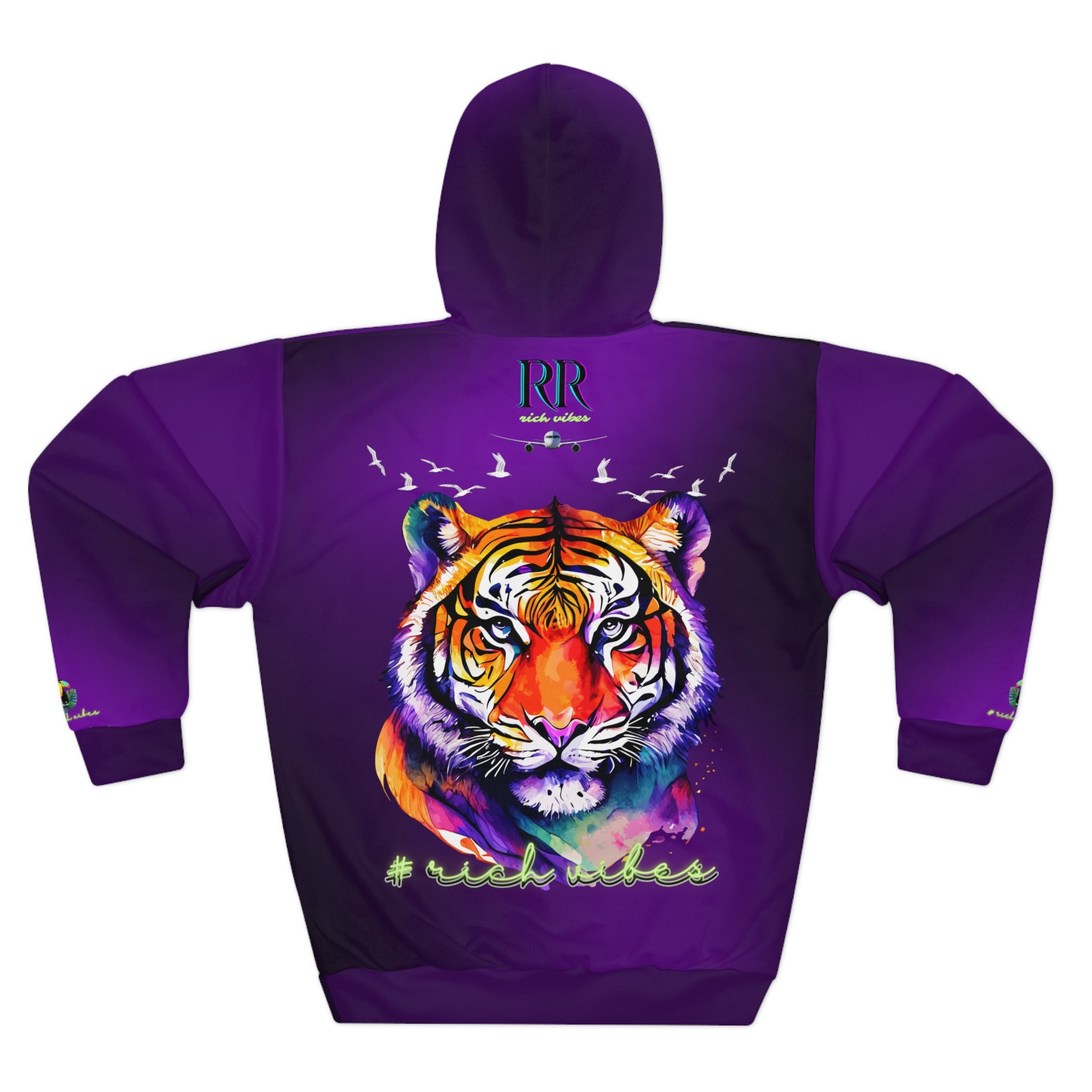 Rich Vibes Tropical Purple Volt RR Tropical Jungle Tiger 1.0 - Unisex Pullover Hoodie (AOP)