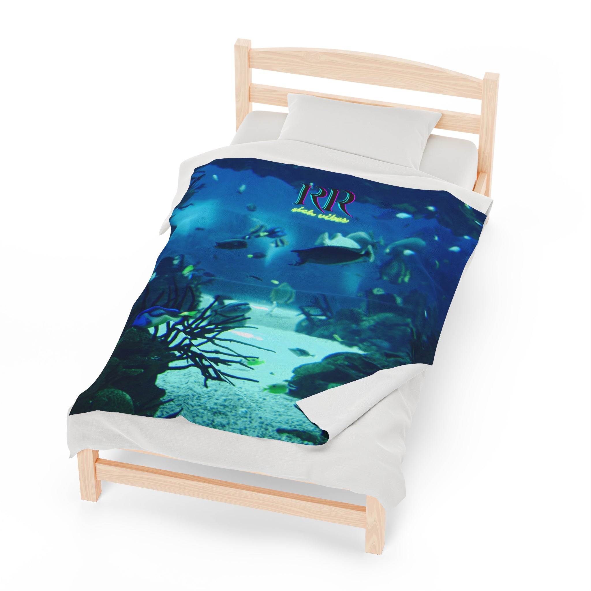 Rich Vibes Volt RR Blue Ocean Coral Reef  - Velveteen Plush Blanket