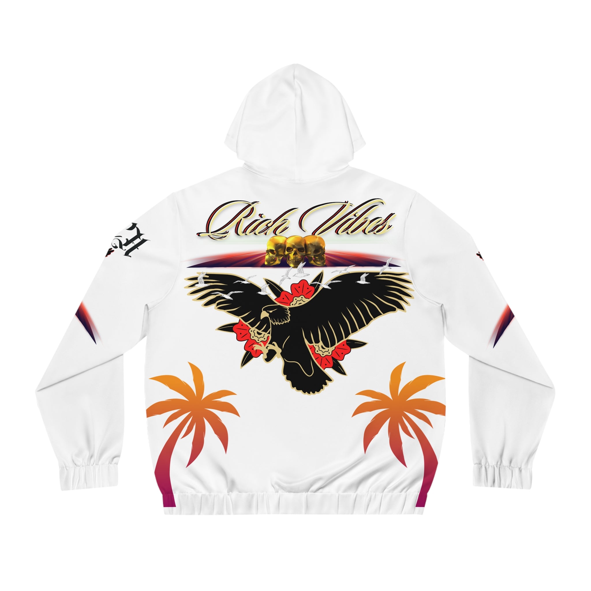 Rich Vibes Authentic Black Bird City Skyline 1.5 - Men's Full-Zip Hoodie (AOP) White