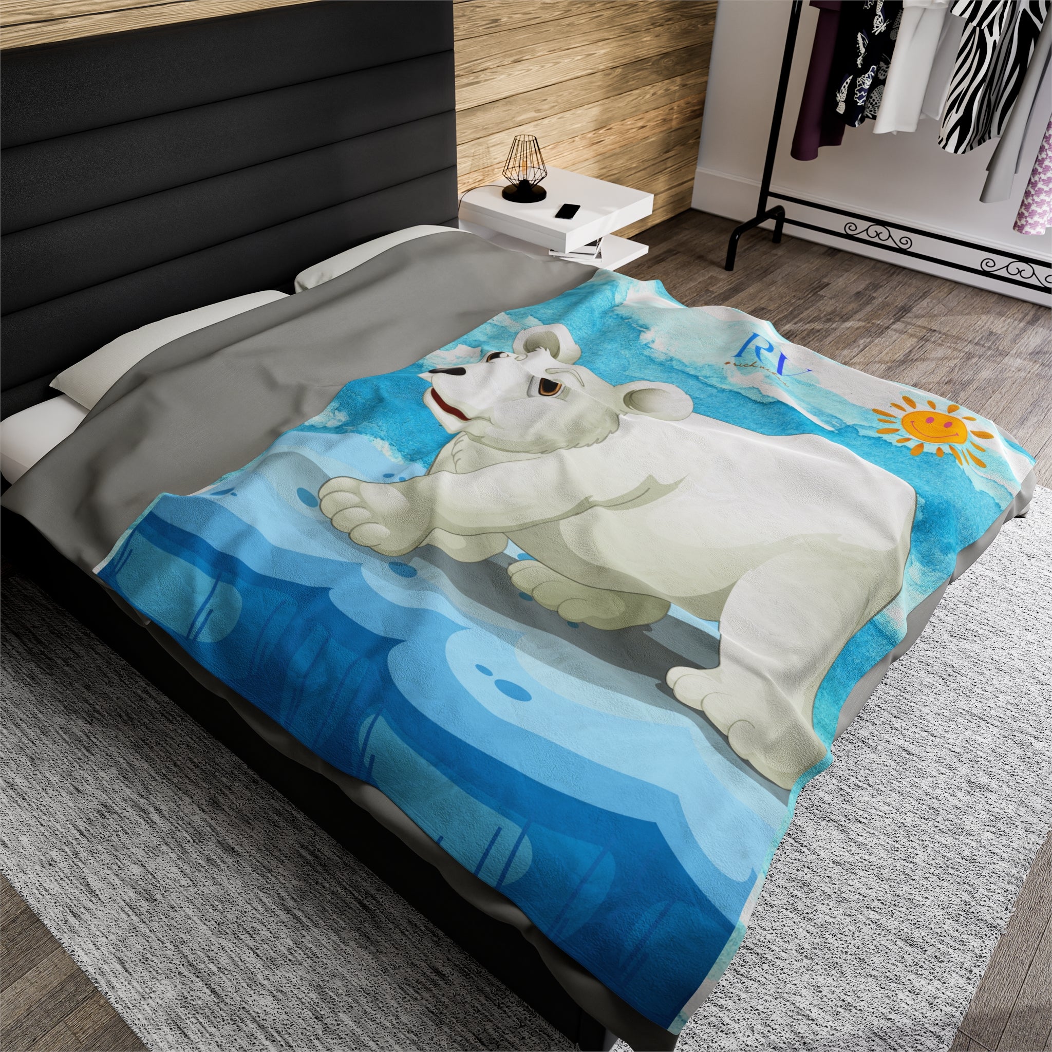 RV Polar Bear Smiley Sunshine - Velveteen Plush Blanket