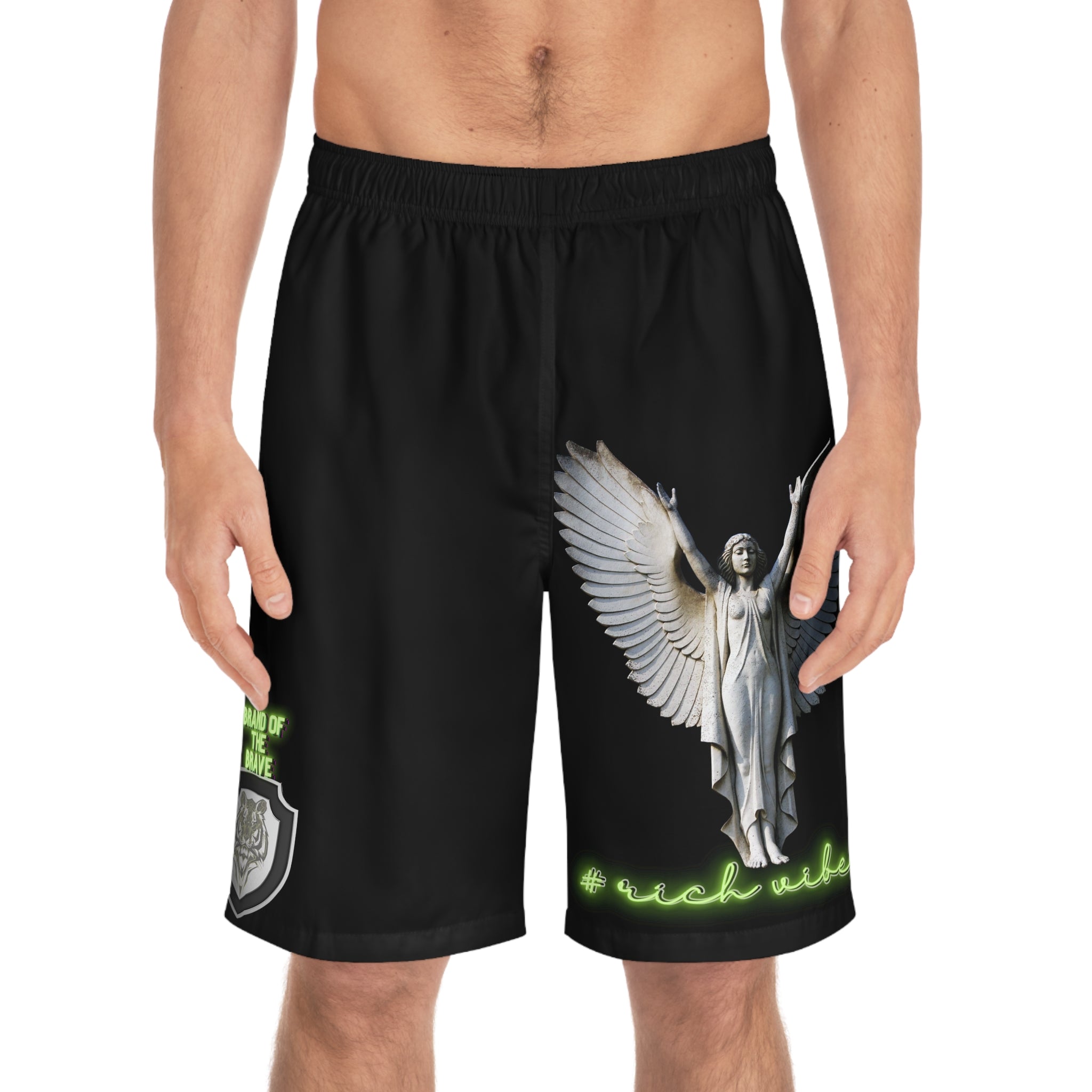 Rich Vibes Volt Brand Of The Brave ARCH Angel Shield Black - Men's Board Shorts (AOP)