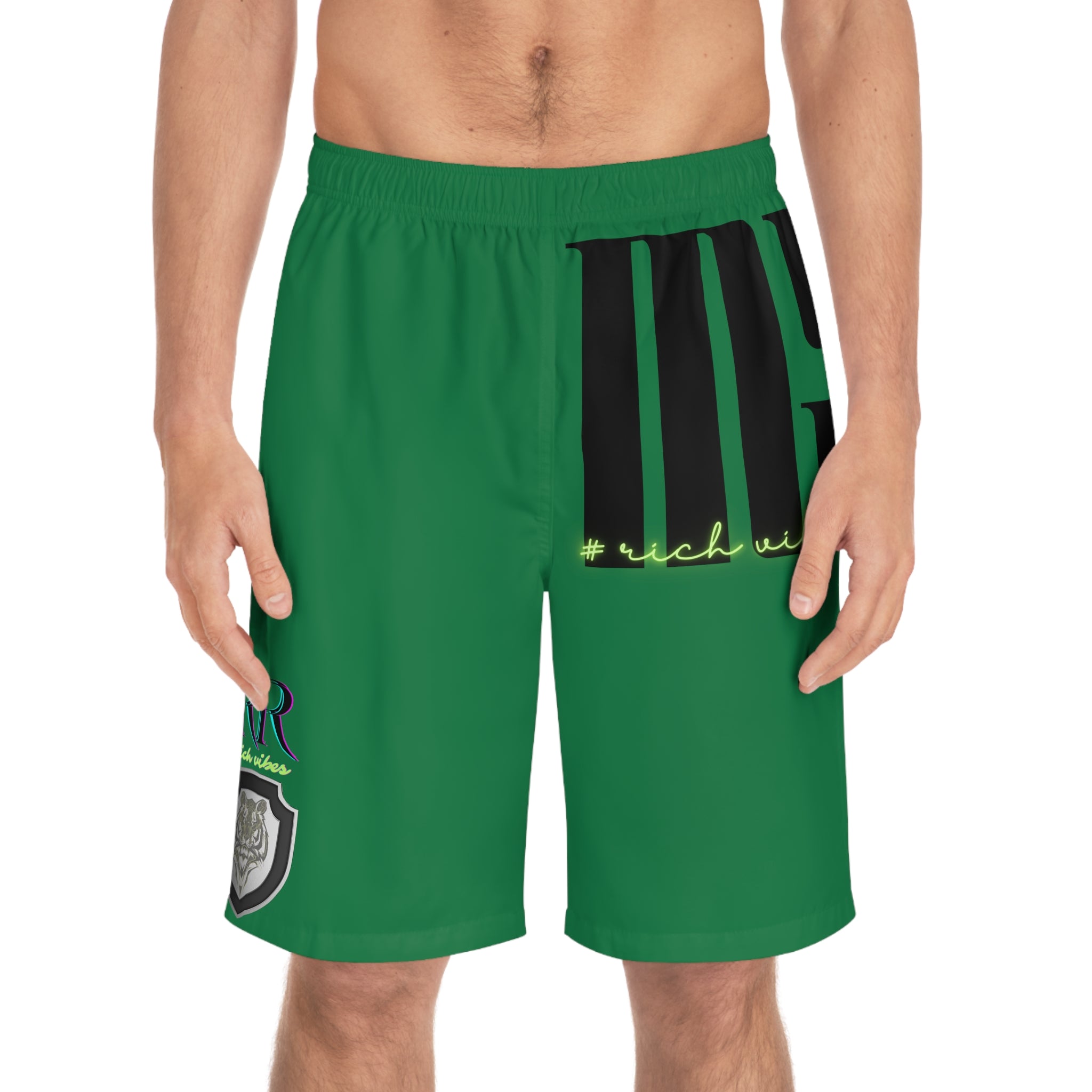 Rich Vibes Volt MG Tiger Shield Green - Men's Board Shorts (AOP)