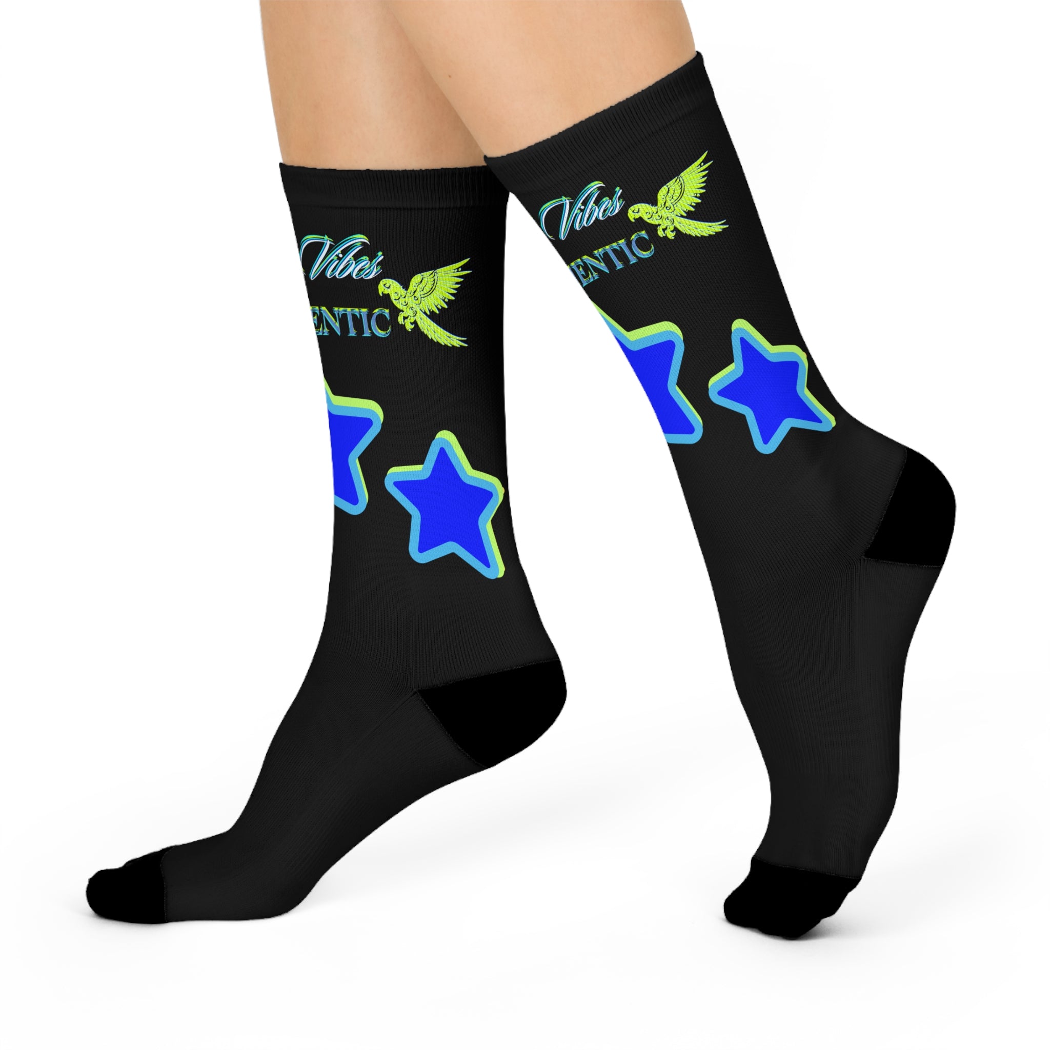 Rich Vibes Authentic Volt Blue Stars B - Cushioned Crew Socks (Blacks)