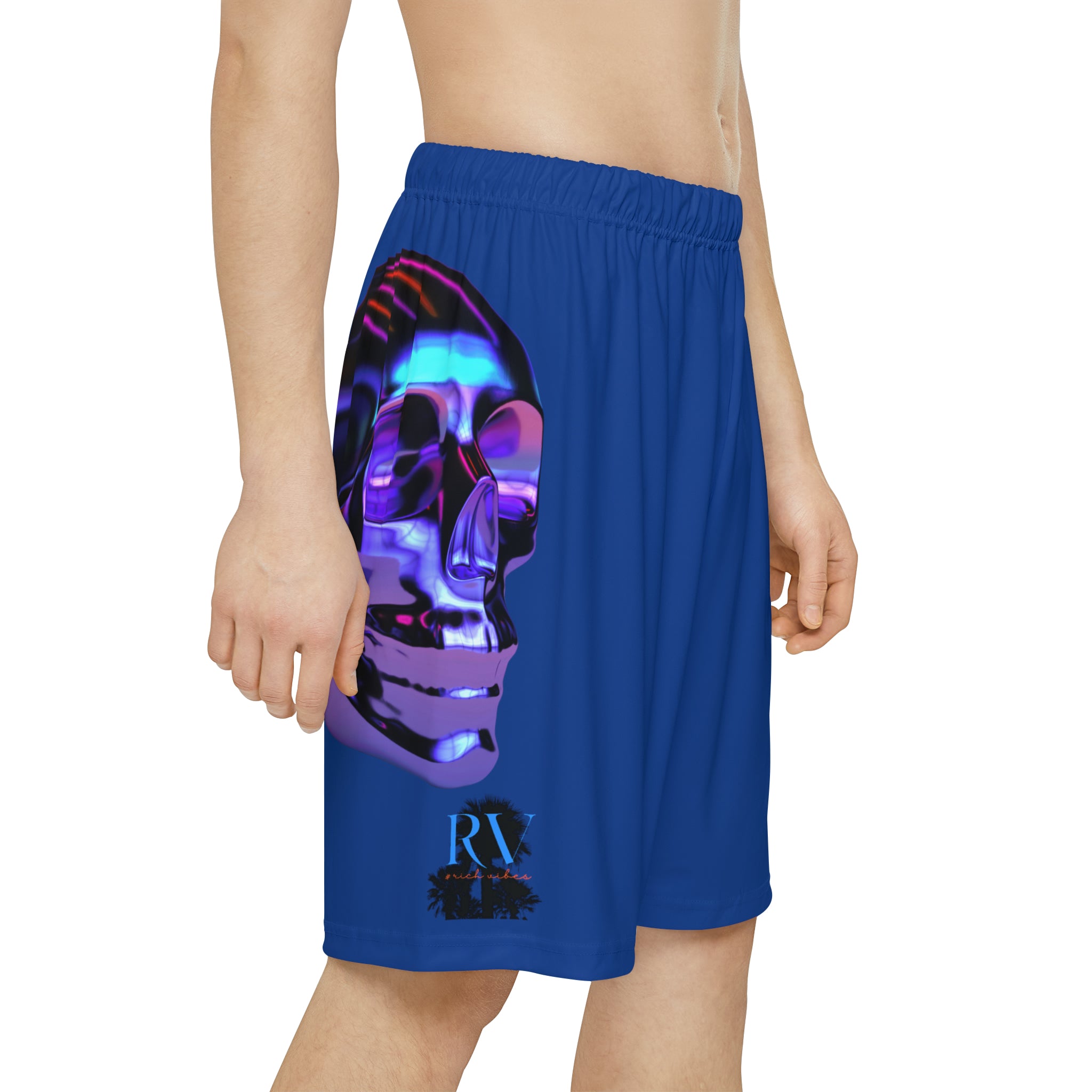 Rich Drip Psychedelic Metal Skull - RV Palm Tree Silhouette Men’s Sports Shorts (AOP) Royal Blue