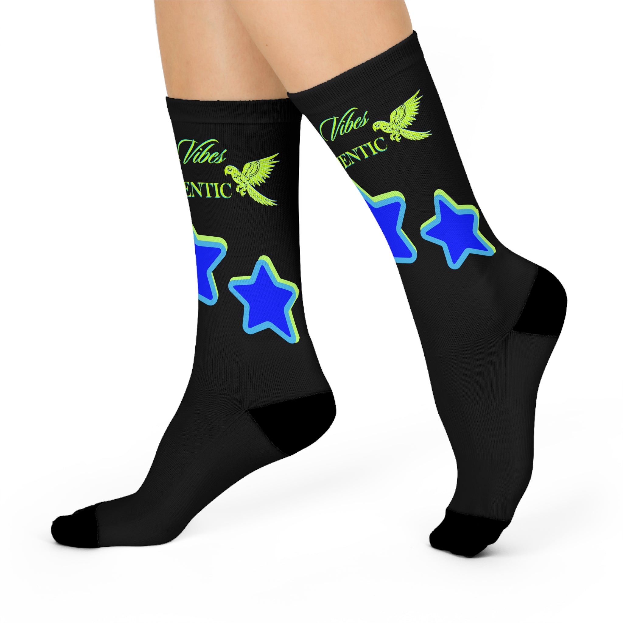 Rich Vibes Authentic Volt Blue Stars - Cushioned Crew Socks (Blacks)