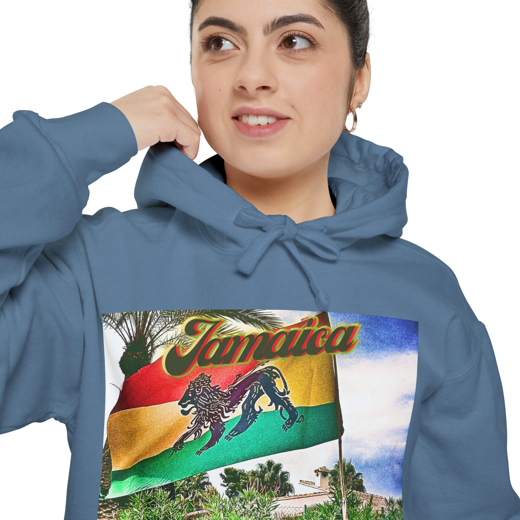 Jamaica Lion Of Judah Flag Blue Jean - Garment-Dyed Hoodie