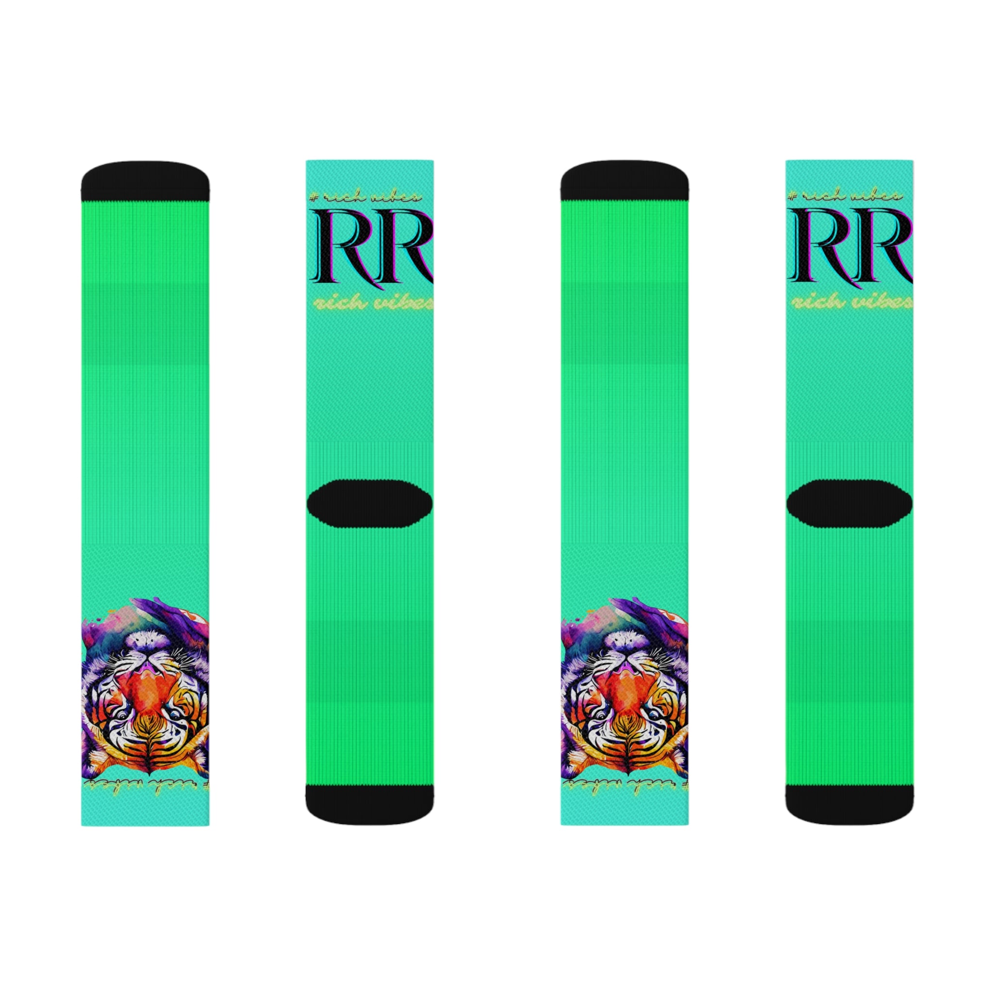 Rich Vibes RR Sea Green Tropical Jungle Tiger - Sublimation Socks Black