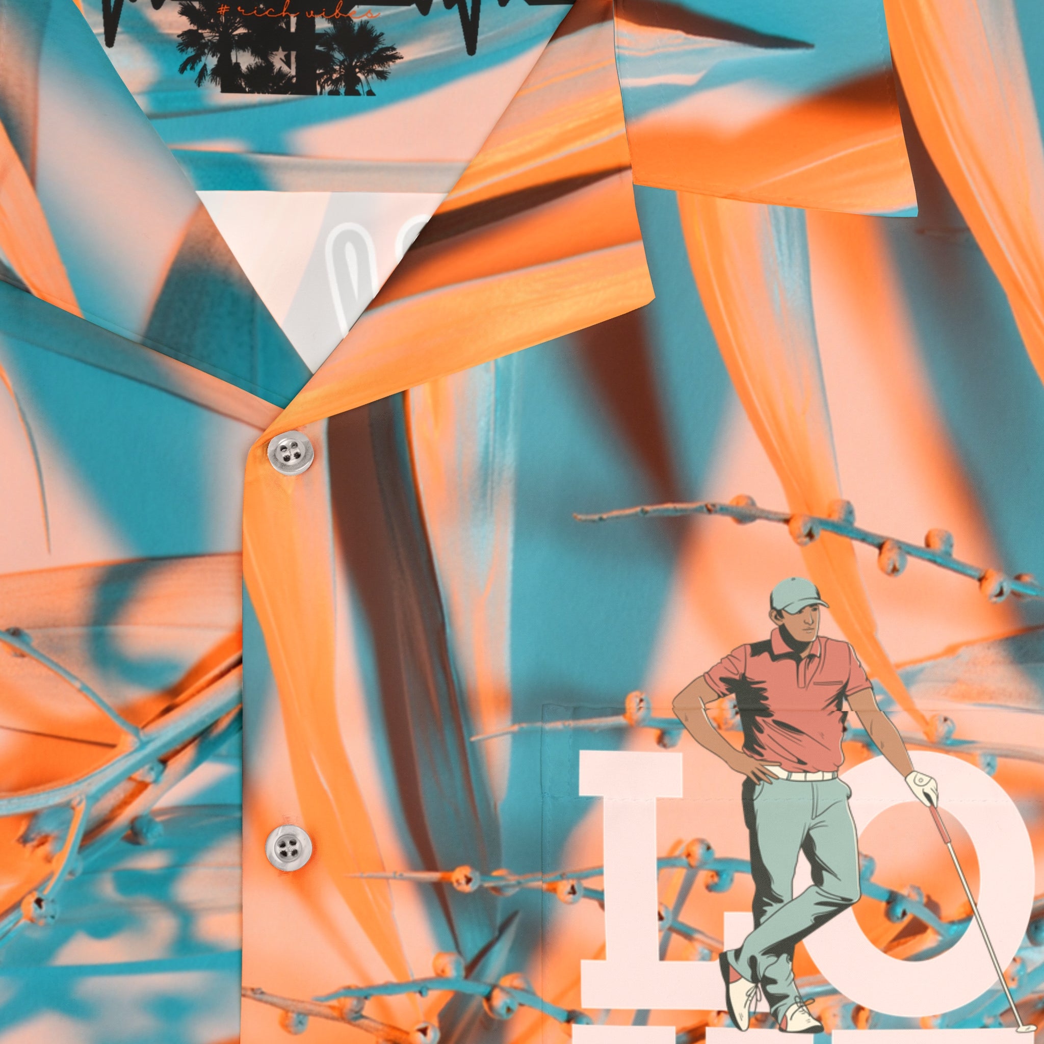 Rich Vibes RV Pulse Turquoise Peach Palm Tree - Men's Hawaiian Shirt (AOP)