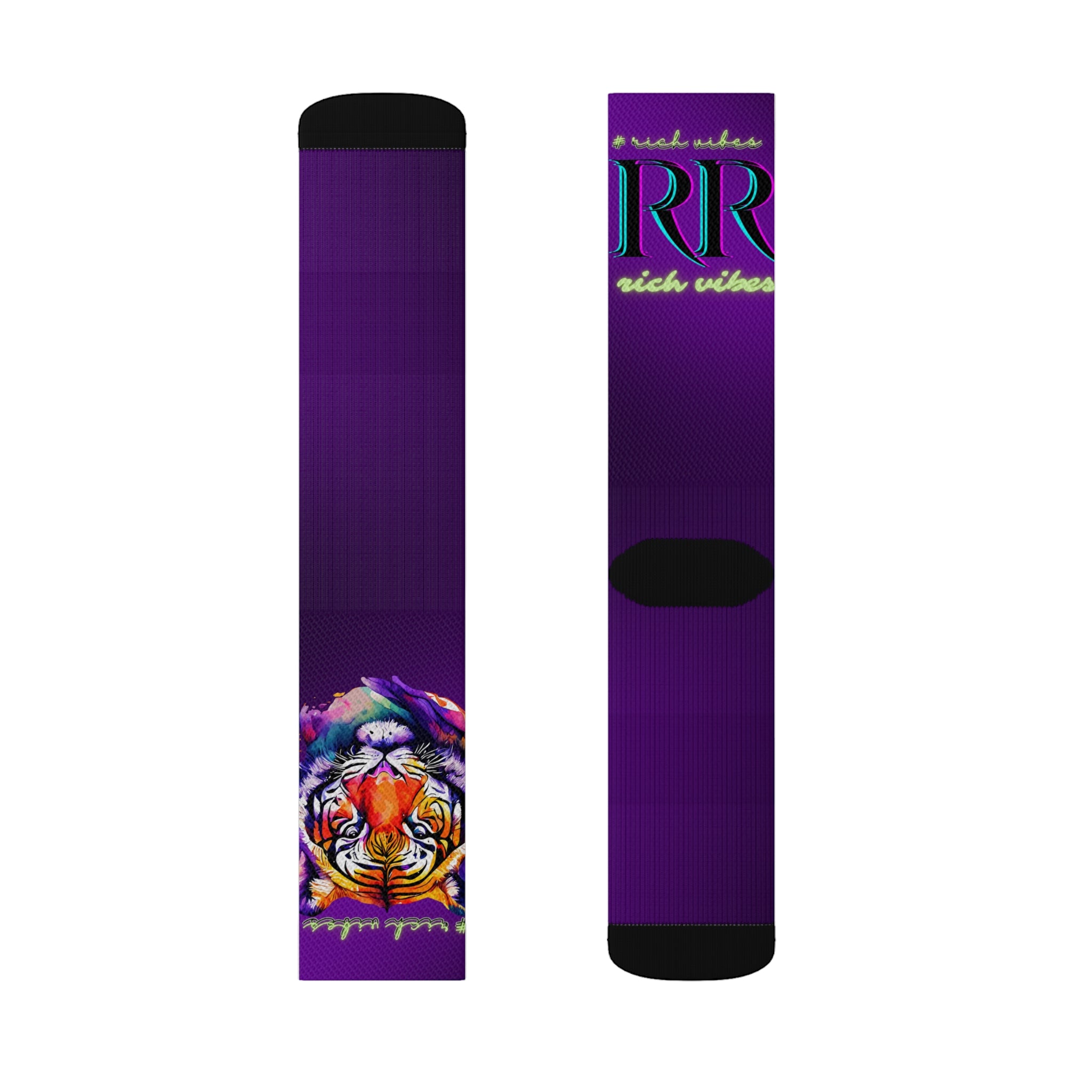 Rich Vibes RR Purple Tropical Jungle Tiger - Sublimation Socks Black
