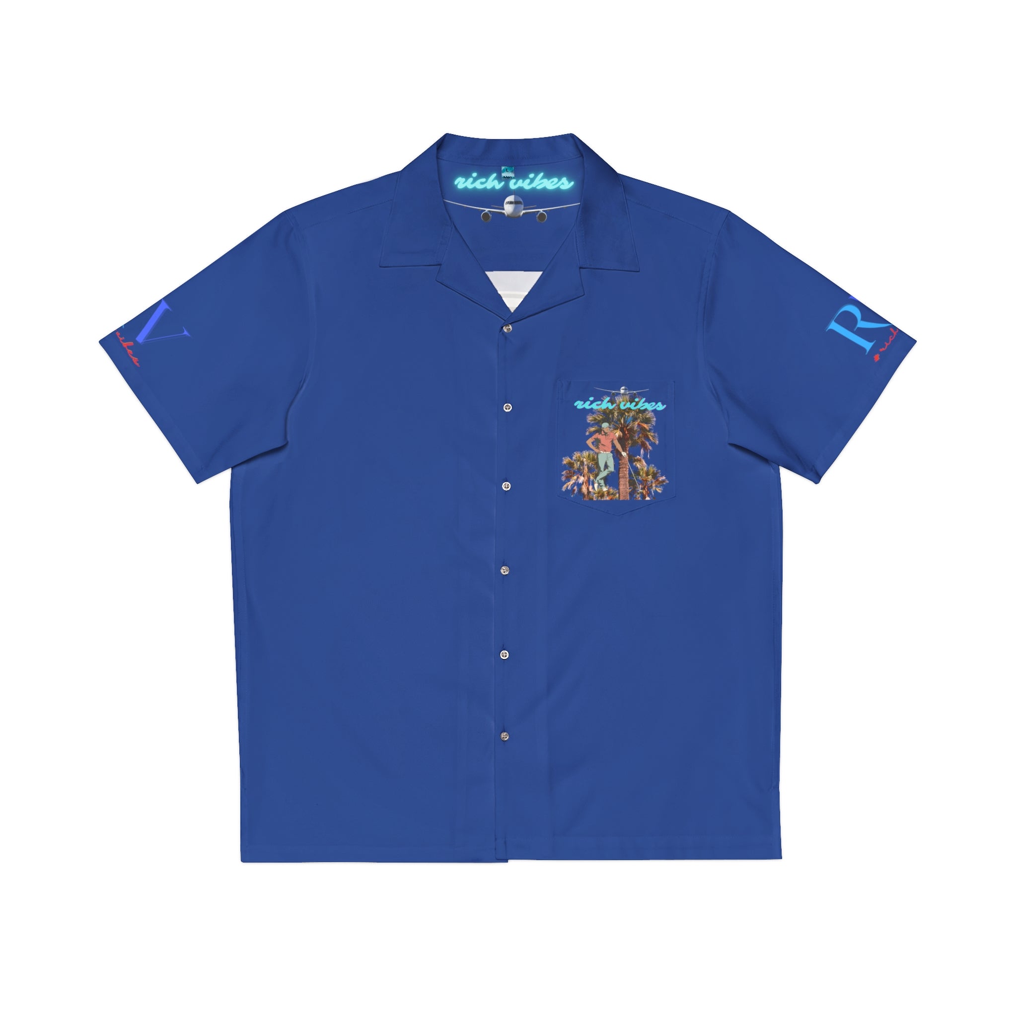 Rich Vibes RV Golfer's Palm Tree 9 Star Salute 1.0- Men's Hawaiian Shirt (AOP)Royal Blue