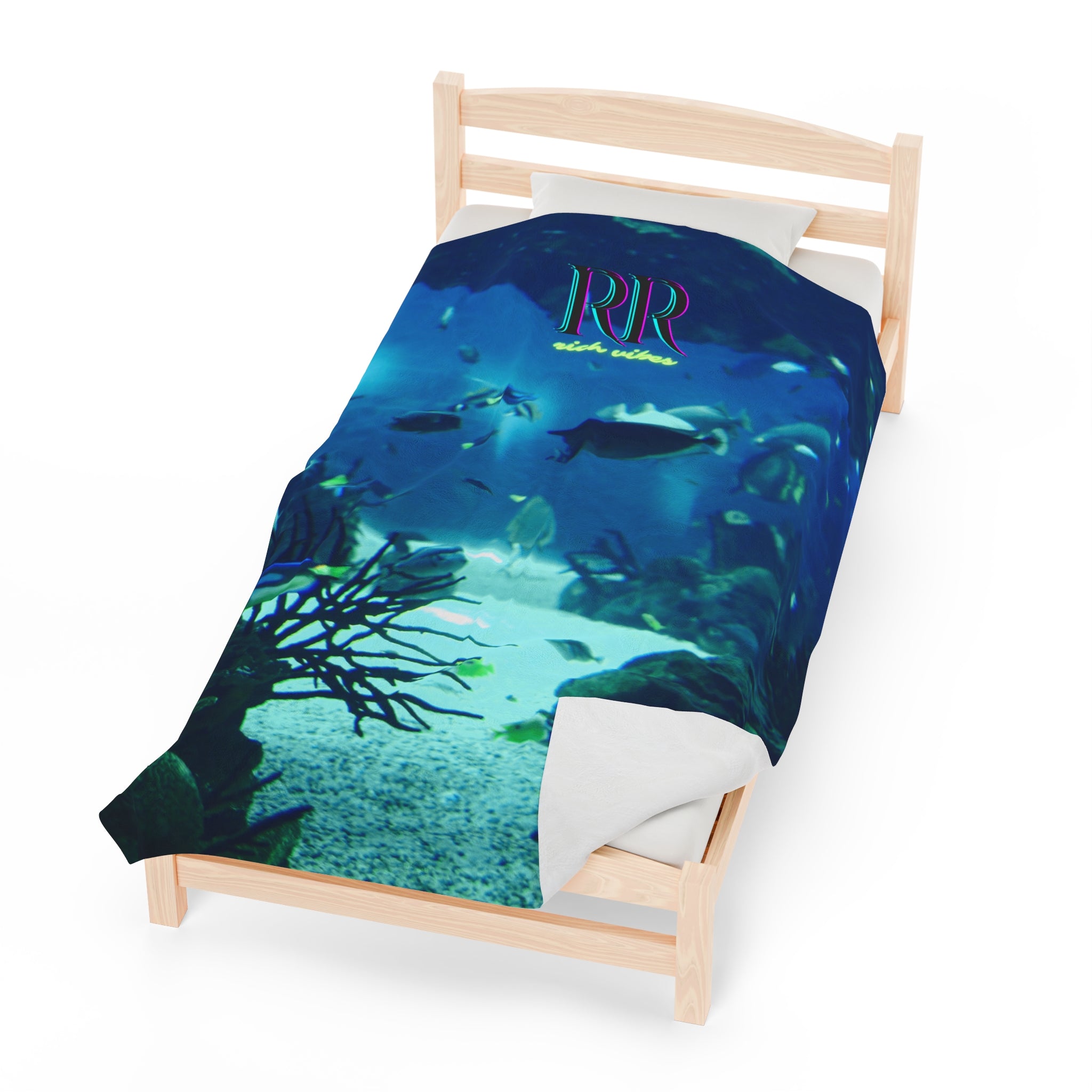 Rich Vibes Volt RR Blue Ocean Coral Reef  - Velveteen Plush Blanket