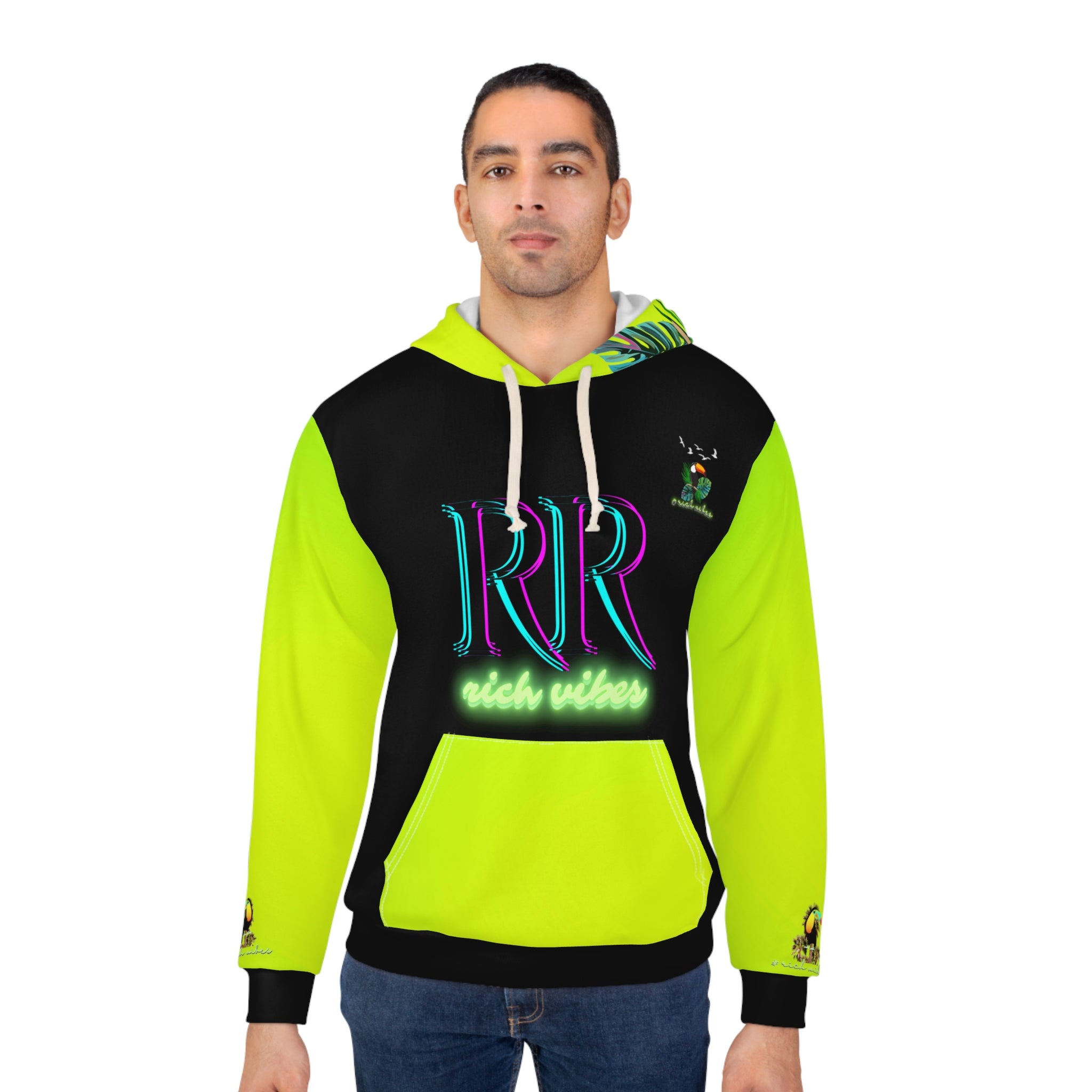 Rich Vibes Lime Green Volt RR Tropical Jungle Tiger 1.3 - Unisex Pullover Hoodie (AOP)