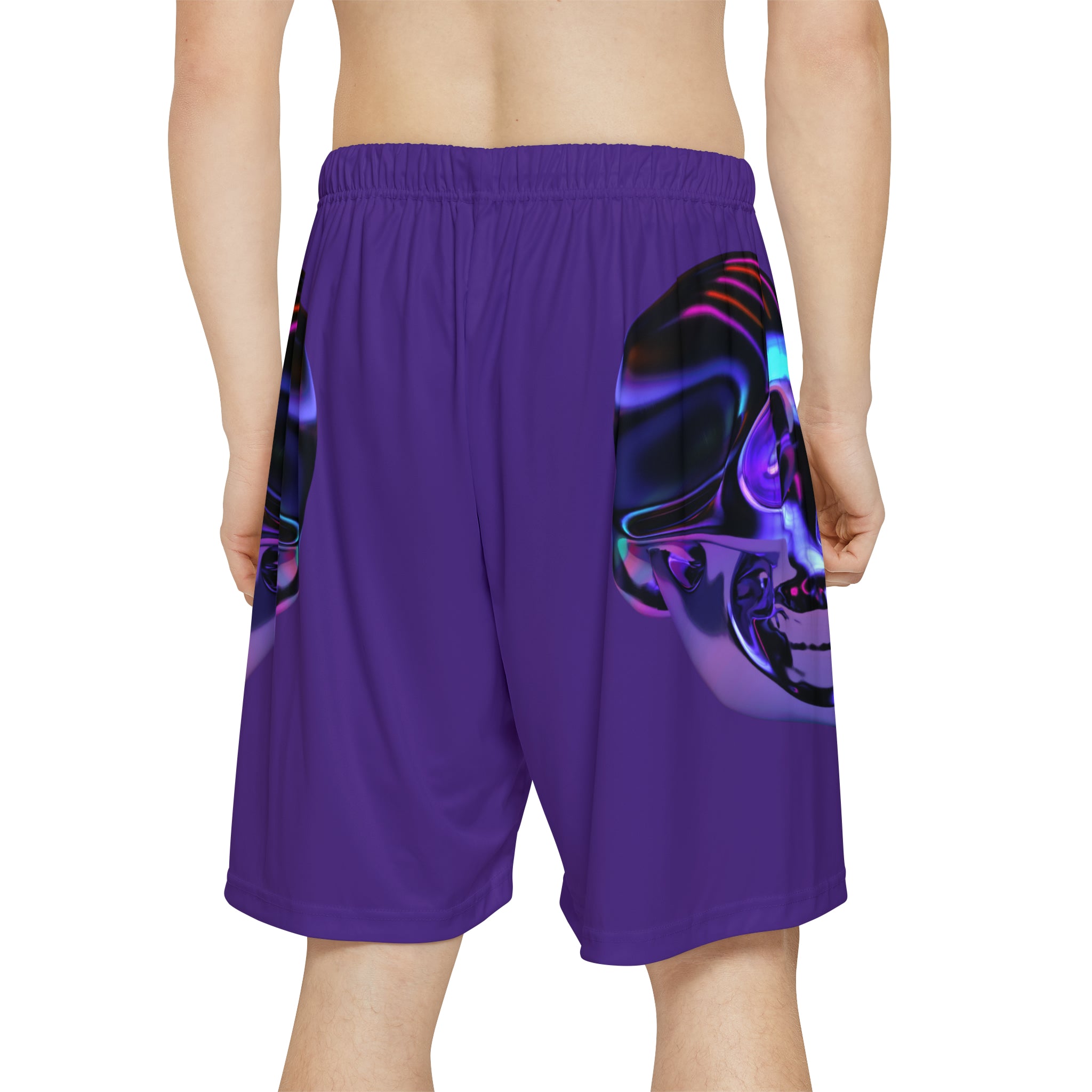 Rich Drip Psychedelic Metal Skull - RV Palm Tree Silhouette Men’s Sports Shorts (AOP) Purple