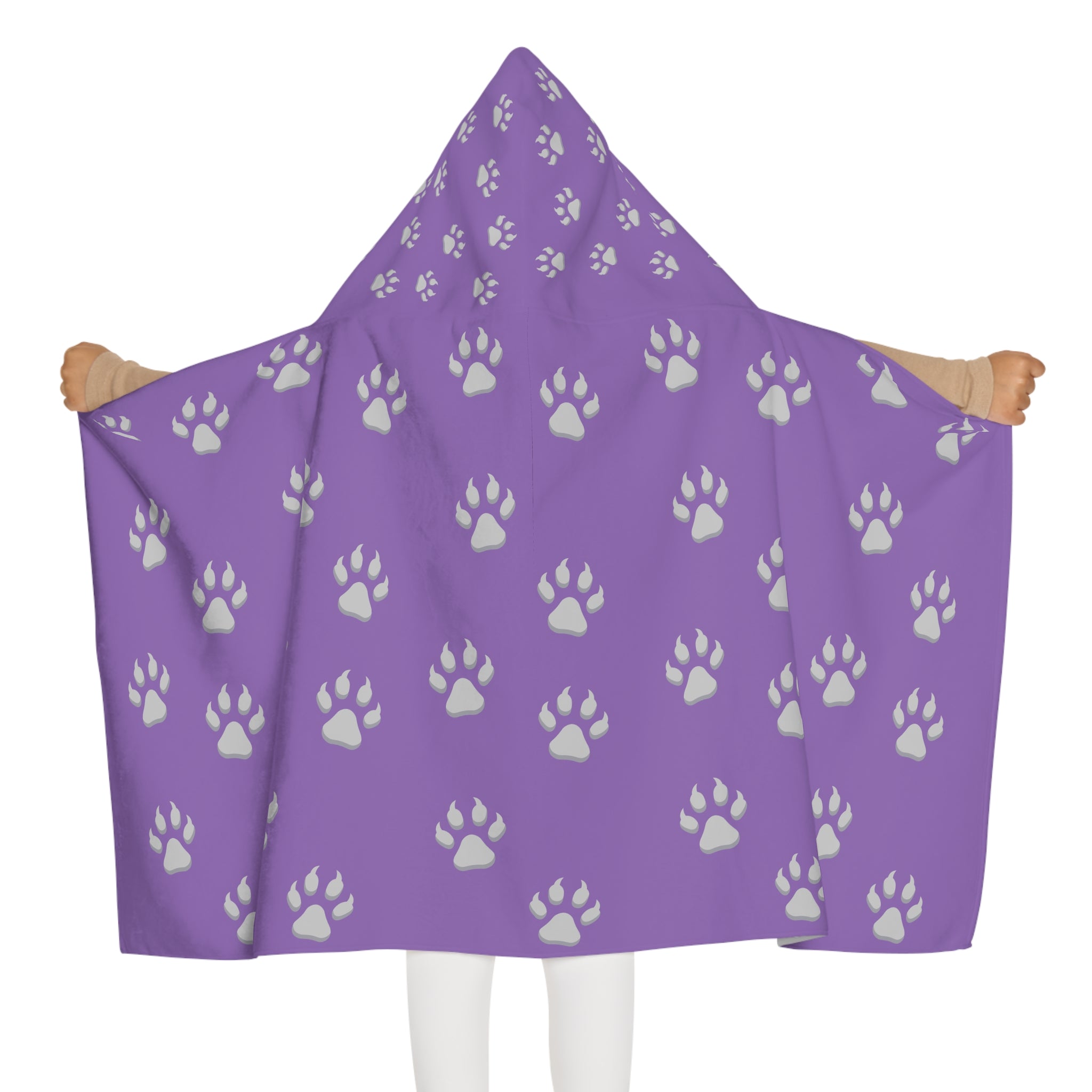 Tiger Cub Paw Print - Youth Hooded Towel (Light Purple)