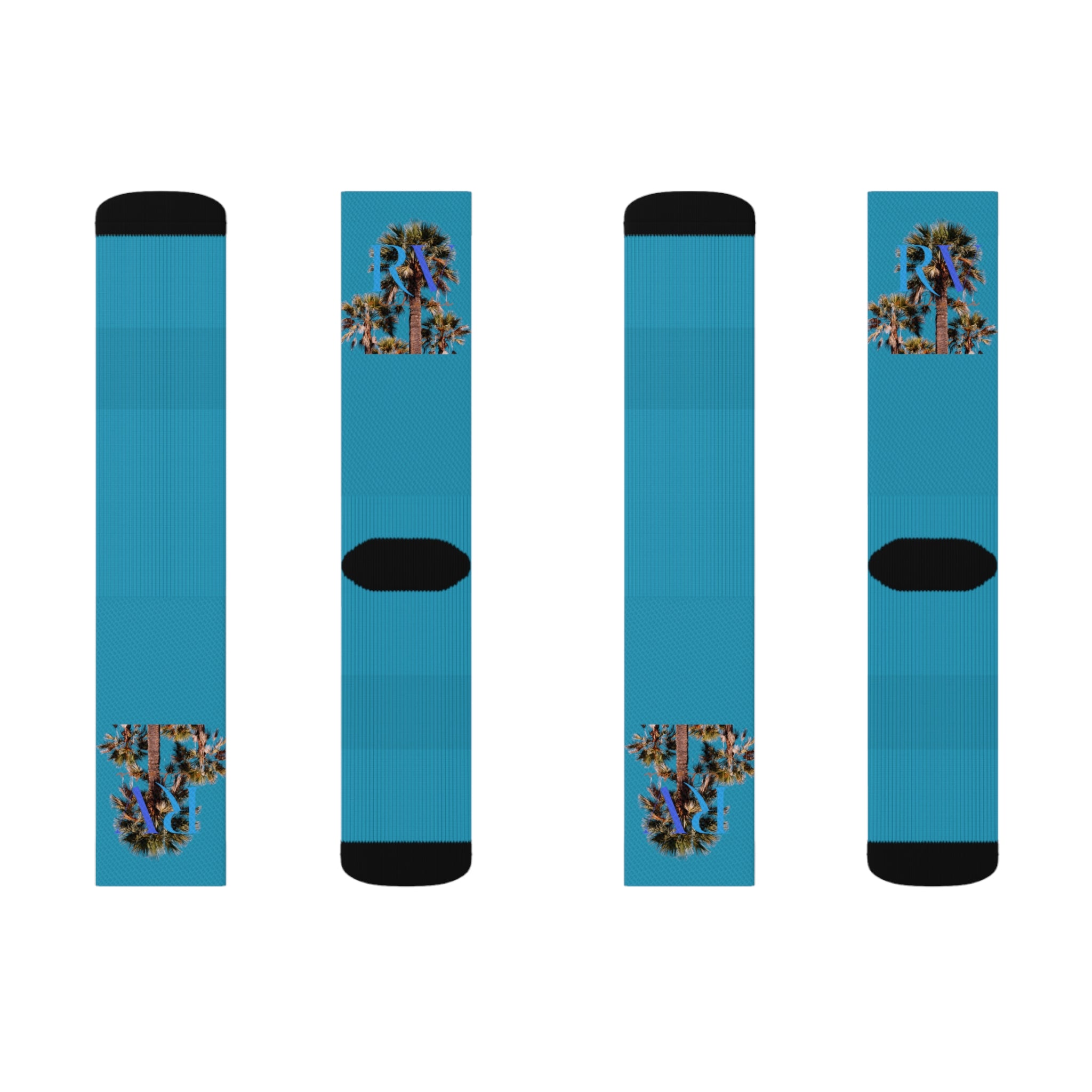 Rich Vibes RV Palm Tree Logo Turquoise - Sublimation Socks