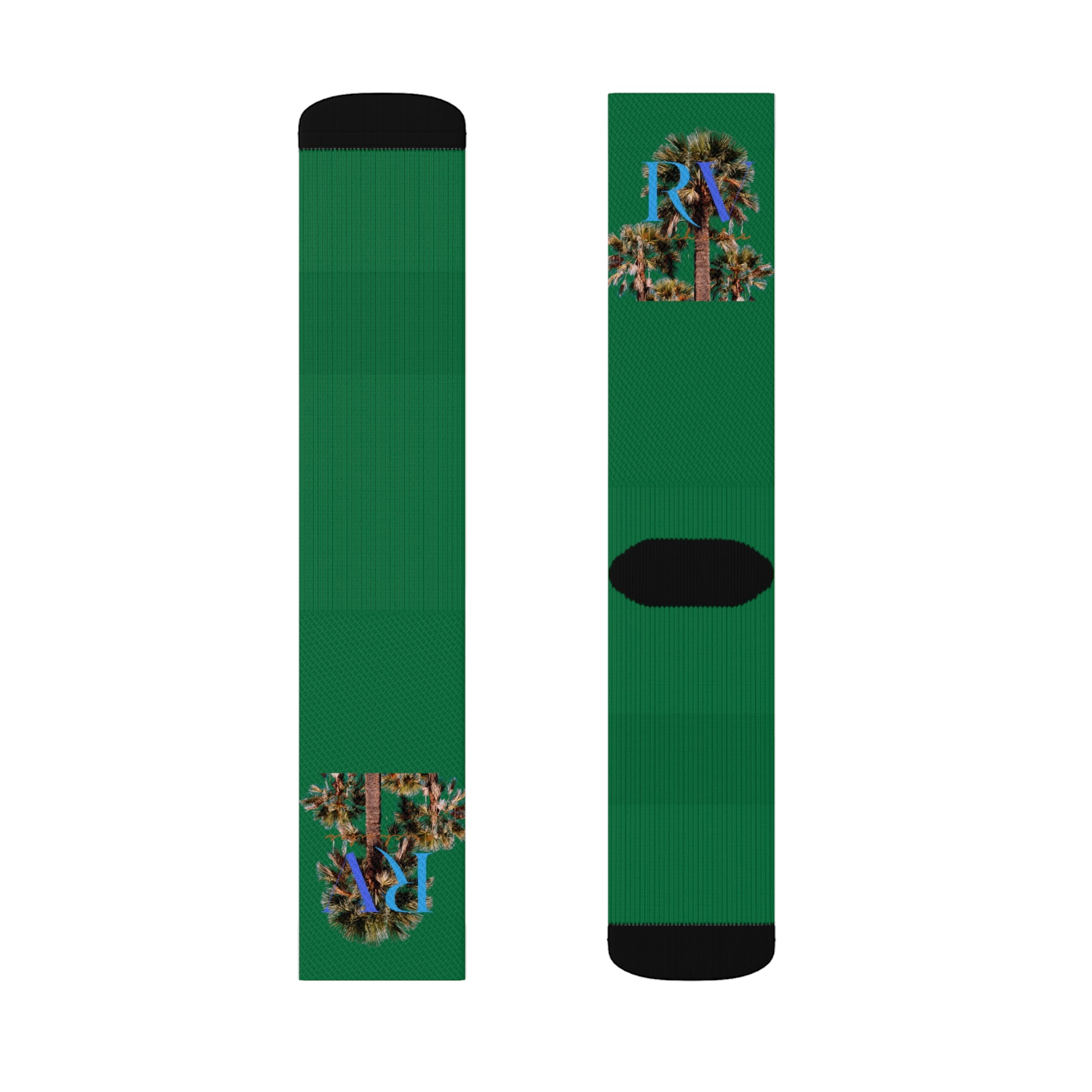 Rich Vibes RV Palm Tree Logo Dark Green - Sublimation Socks