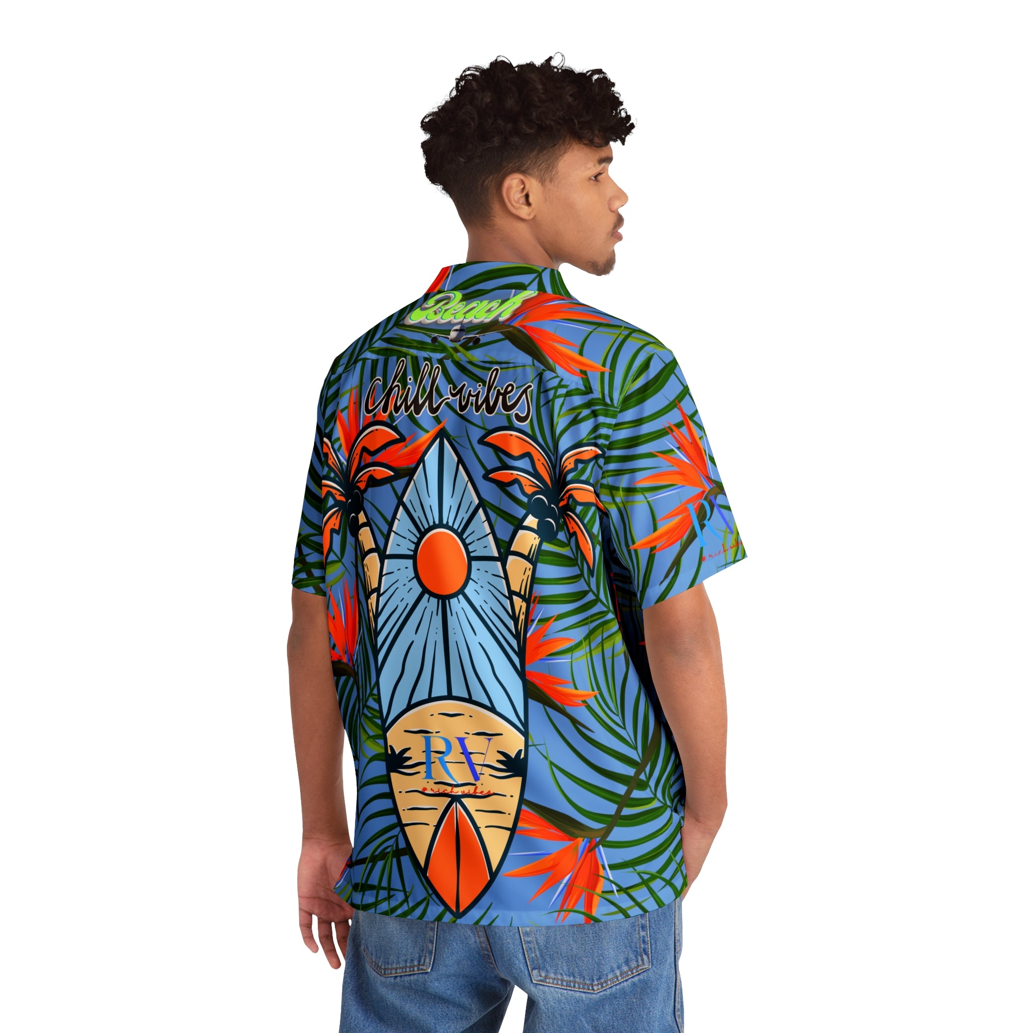 Rich Vibes Tropical RV Golfer's Love Chill Vibes - Men's Hawaiian Shirt (AOP)Light Blue