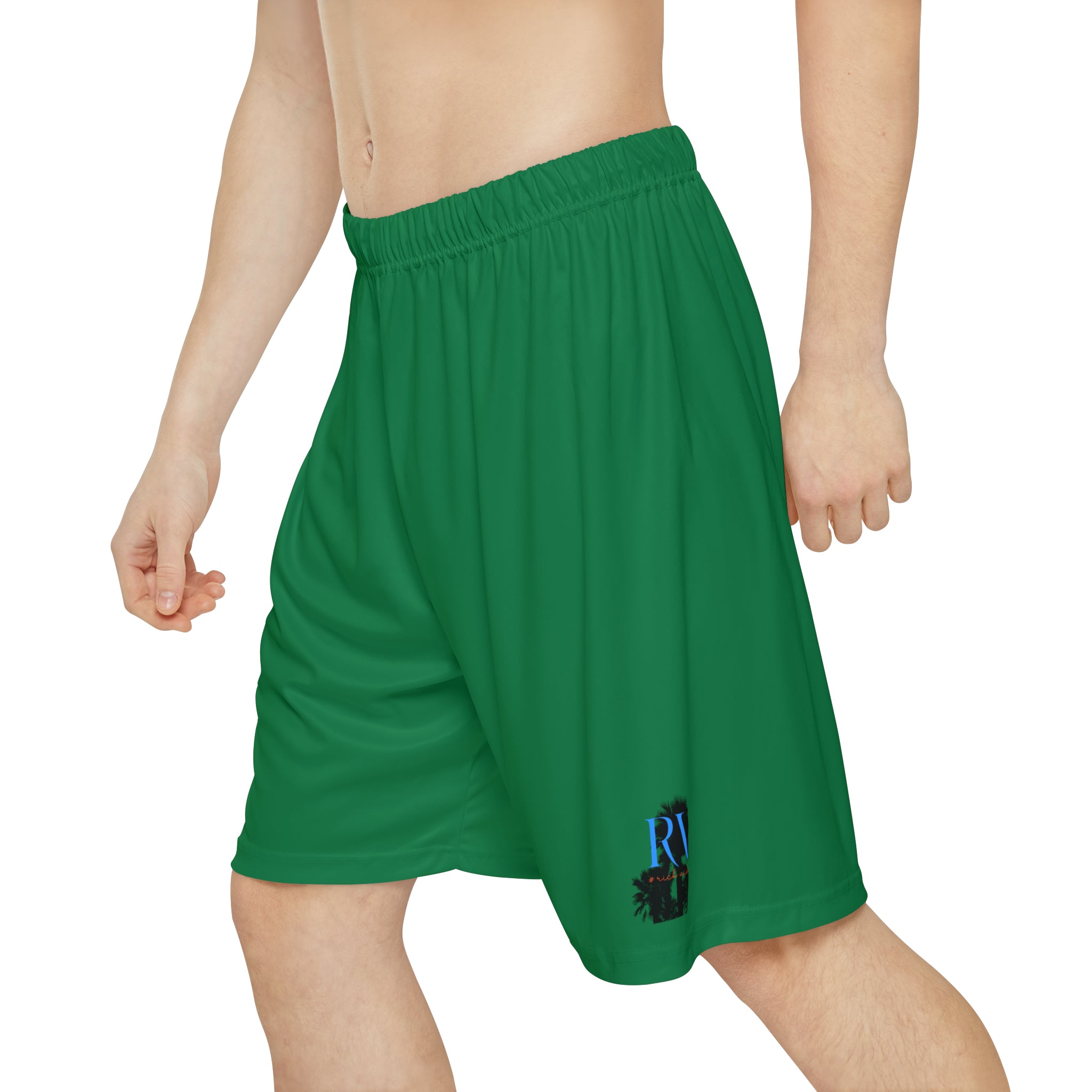 Rich Vibes RV Palm Tree Silhouette Men’s Sports Shorts (AOP) Turf Green