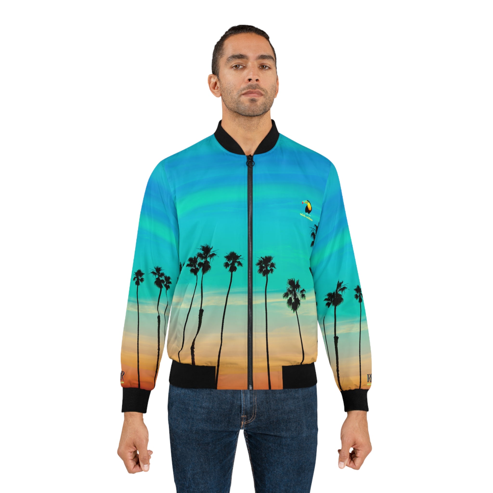 Rich Vibes Volt Green RR Turquoise Sunset - Men's Bomber Jacket (AOP)