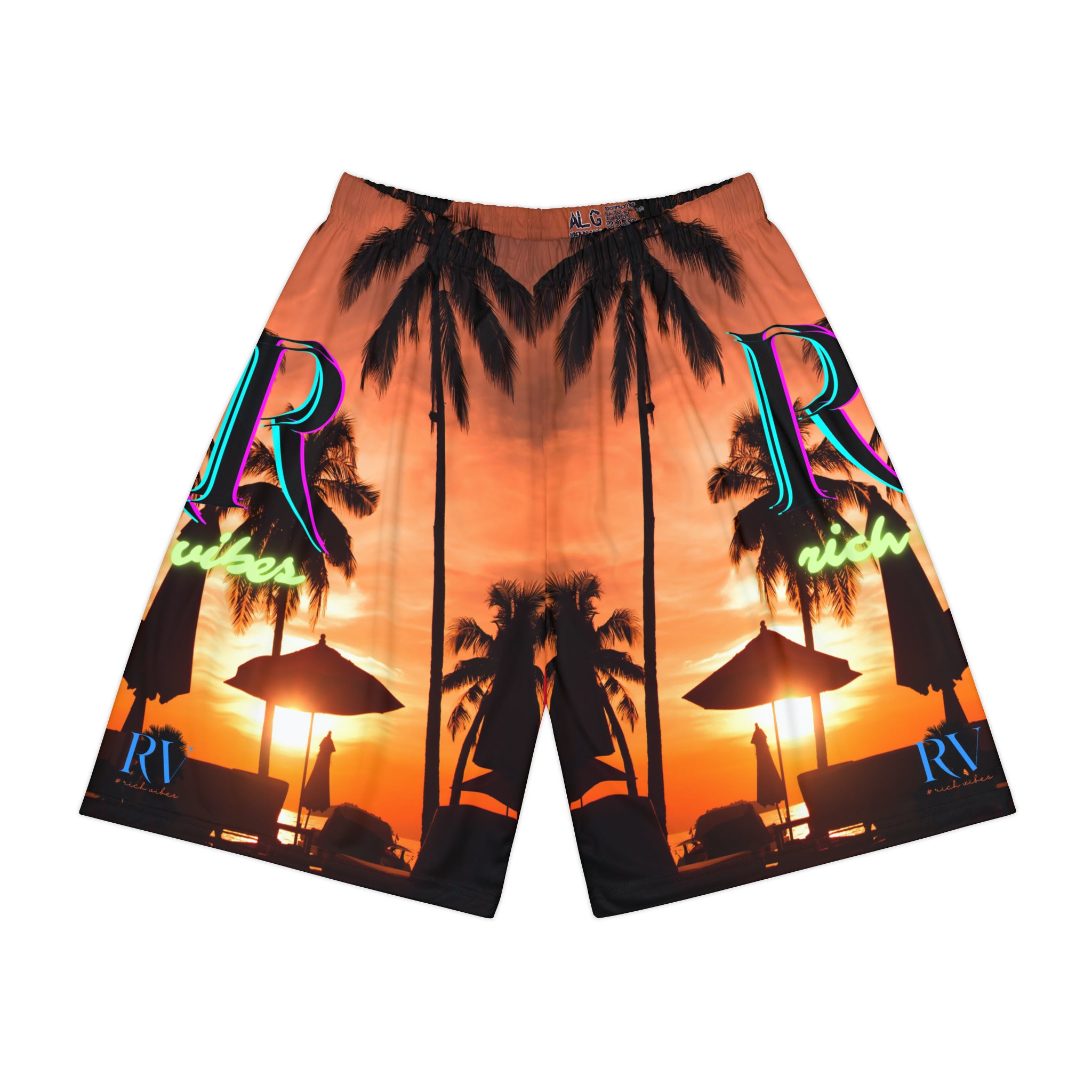 Rich Vibes RR Red Sunset RV Palm Tree Silhouette 1.0 - Men’s Sports Shorts (AOP) Red