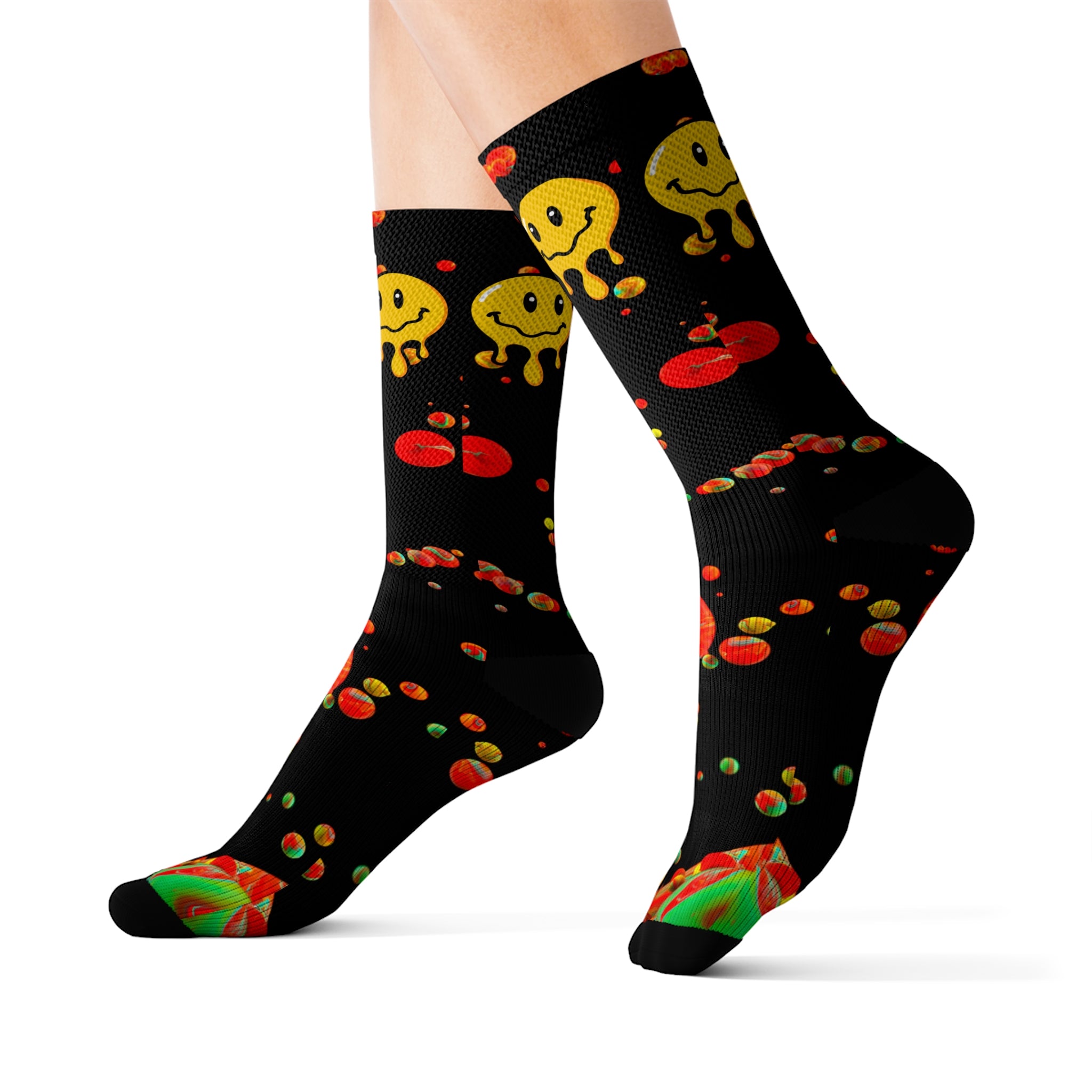 Rich Drip Multi Colored Paint Drop Drippy Smiley Face - Sublimation Socks White