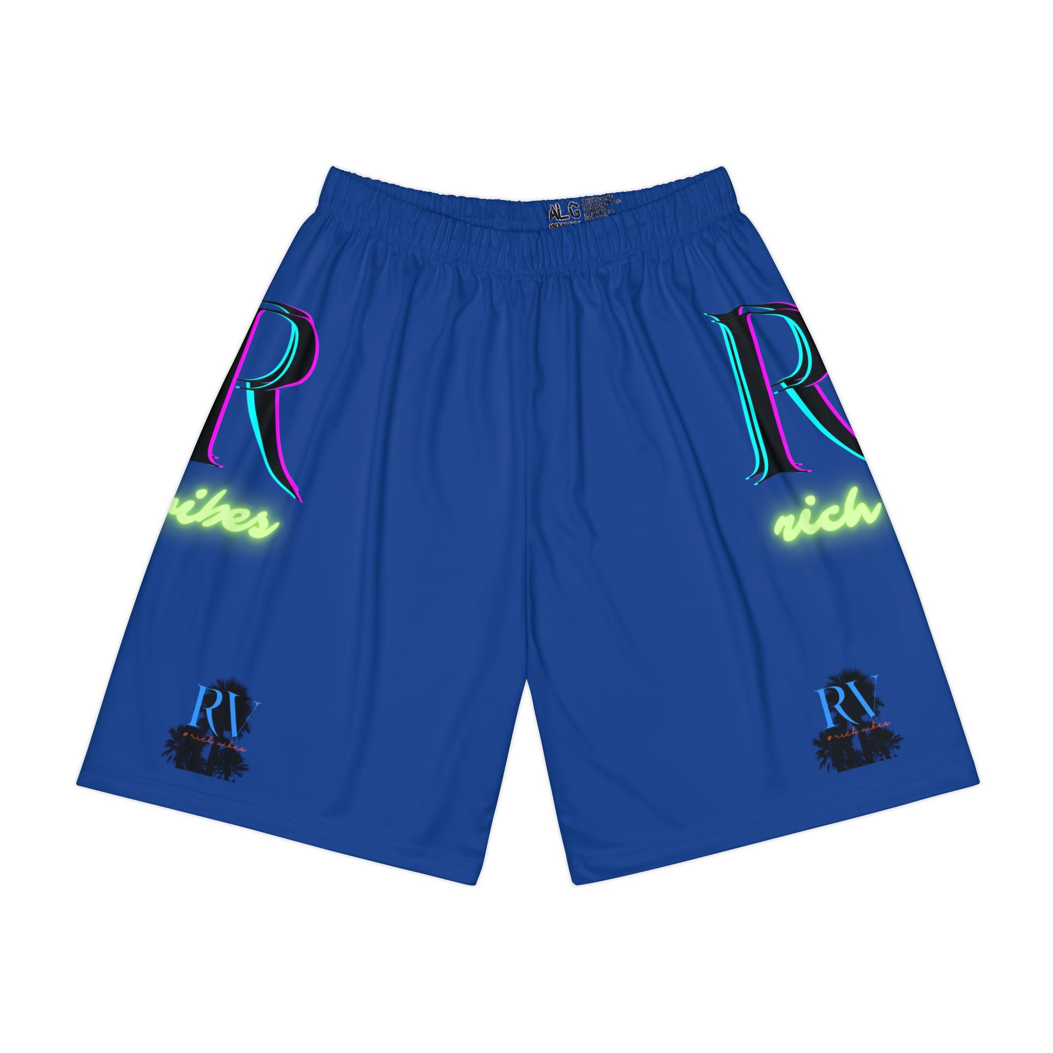 Rich Vibes RR RV Palm Tree Silhouette - Men’s Sports Shorts (AOP) Royal Blue