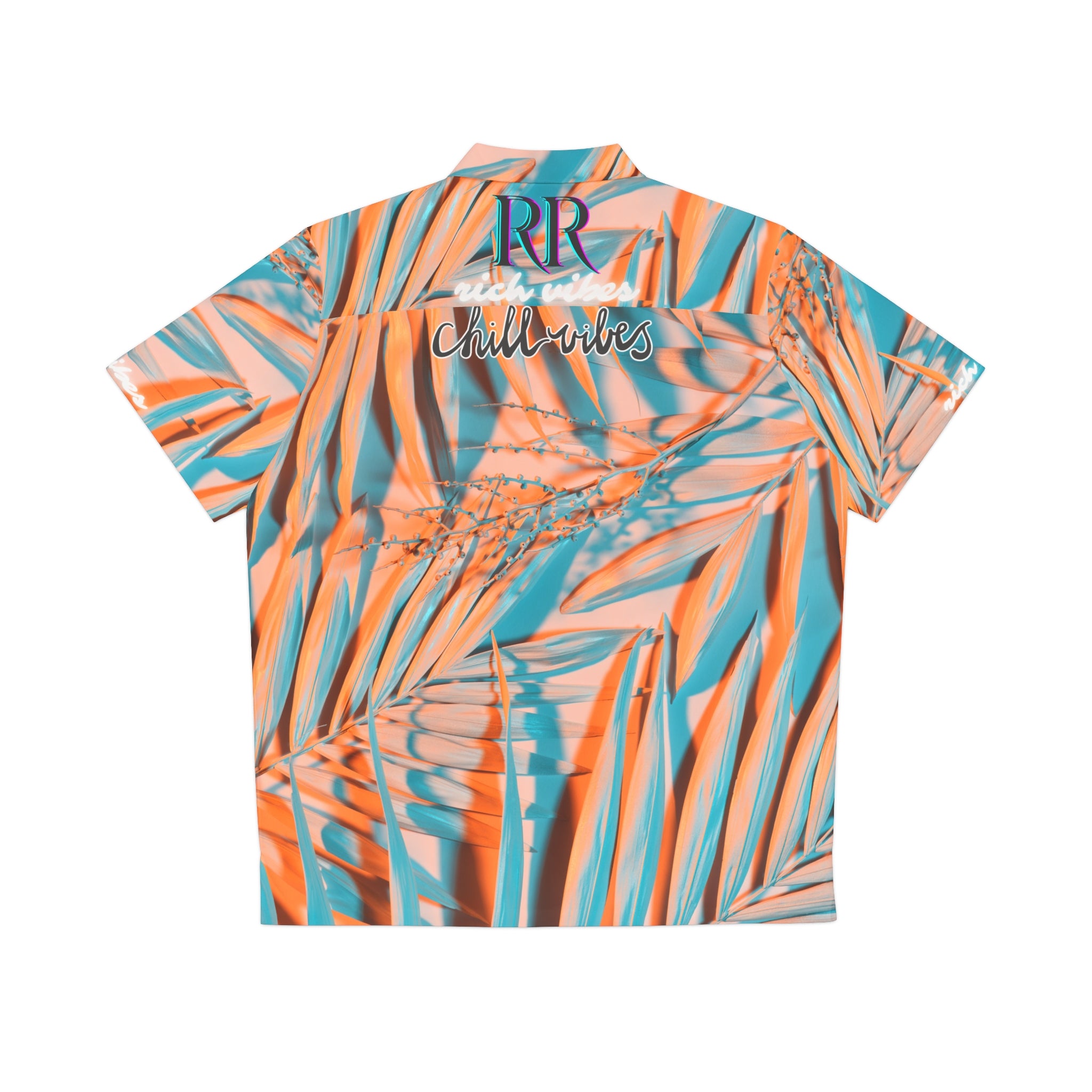 Rich Vibes Colorful Palm Tree Golfer Turquoise Peach Palm Tree 2.0 - Men's Hawaiian Shirt (AOP)