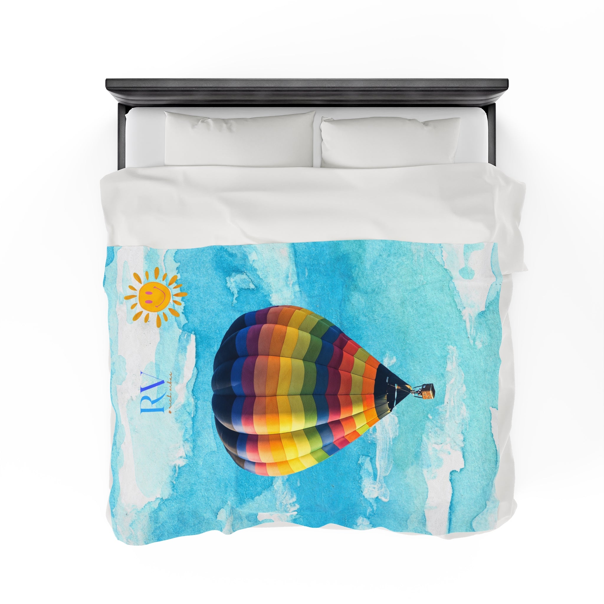 RV Multi- Colored Air Balloon Smiley Sunshine - Velveteen Plush Blanket