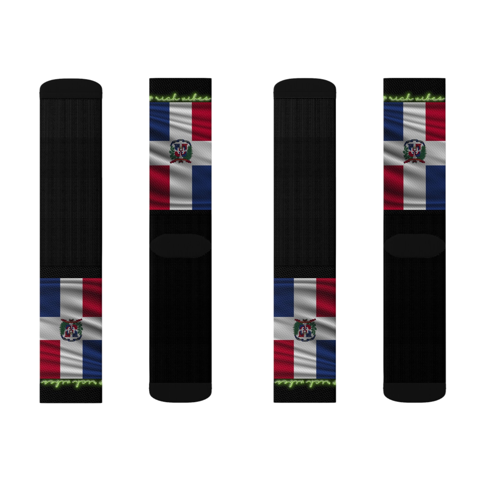 Rich Vibes Volt Dominican Republic Flag Black - Sublimation Socks