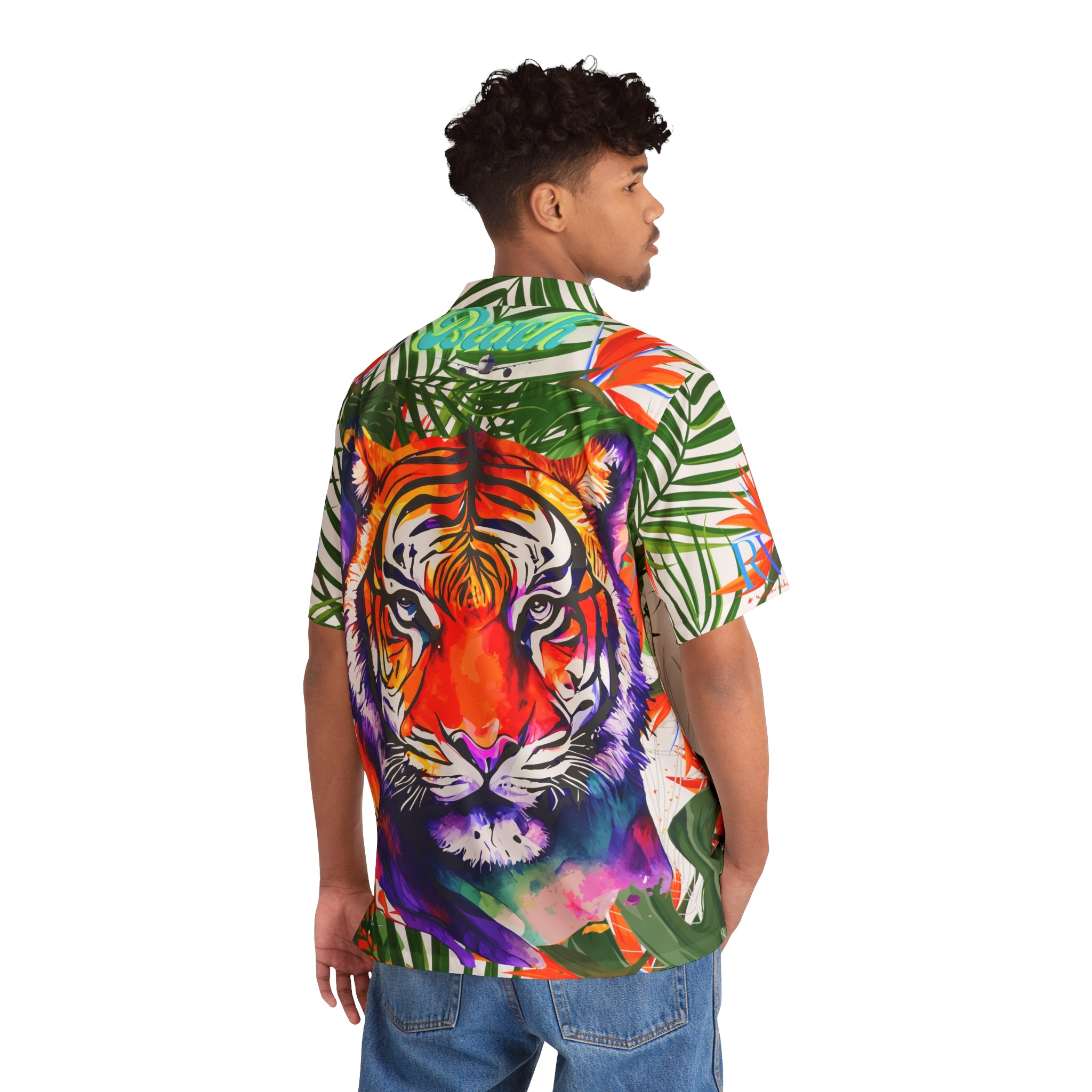 Rich Vibes Tropical White Jungle Tiger RV - Men's Hawaiian Shirt (AOP)White