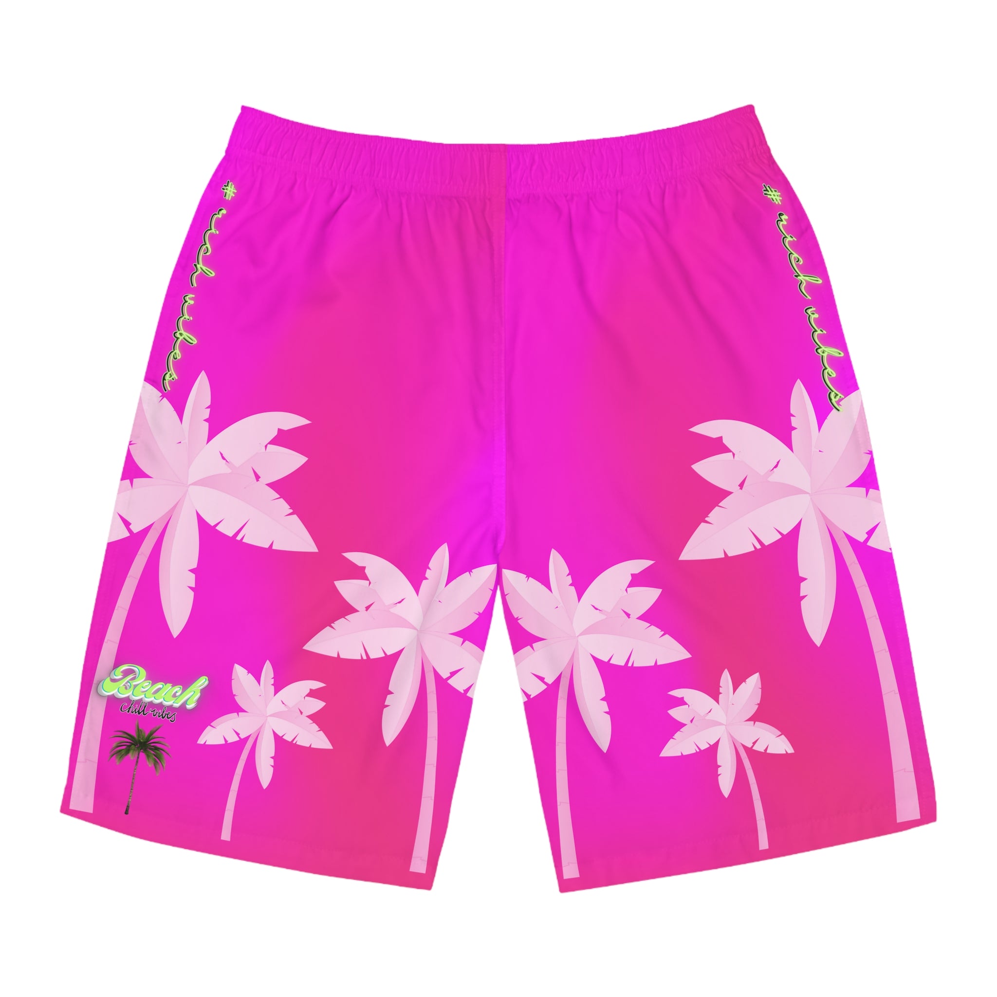 Rich Vibes Tropical Pink Palm Tree Beach Chill Vibes 1.0 - Men's Board Shorts (AOP)