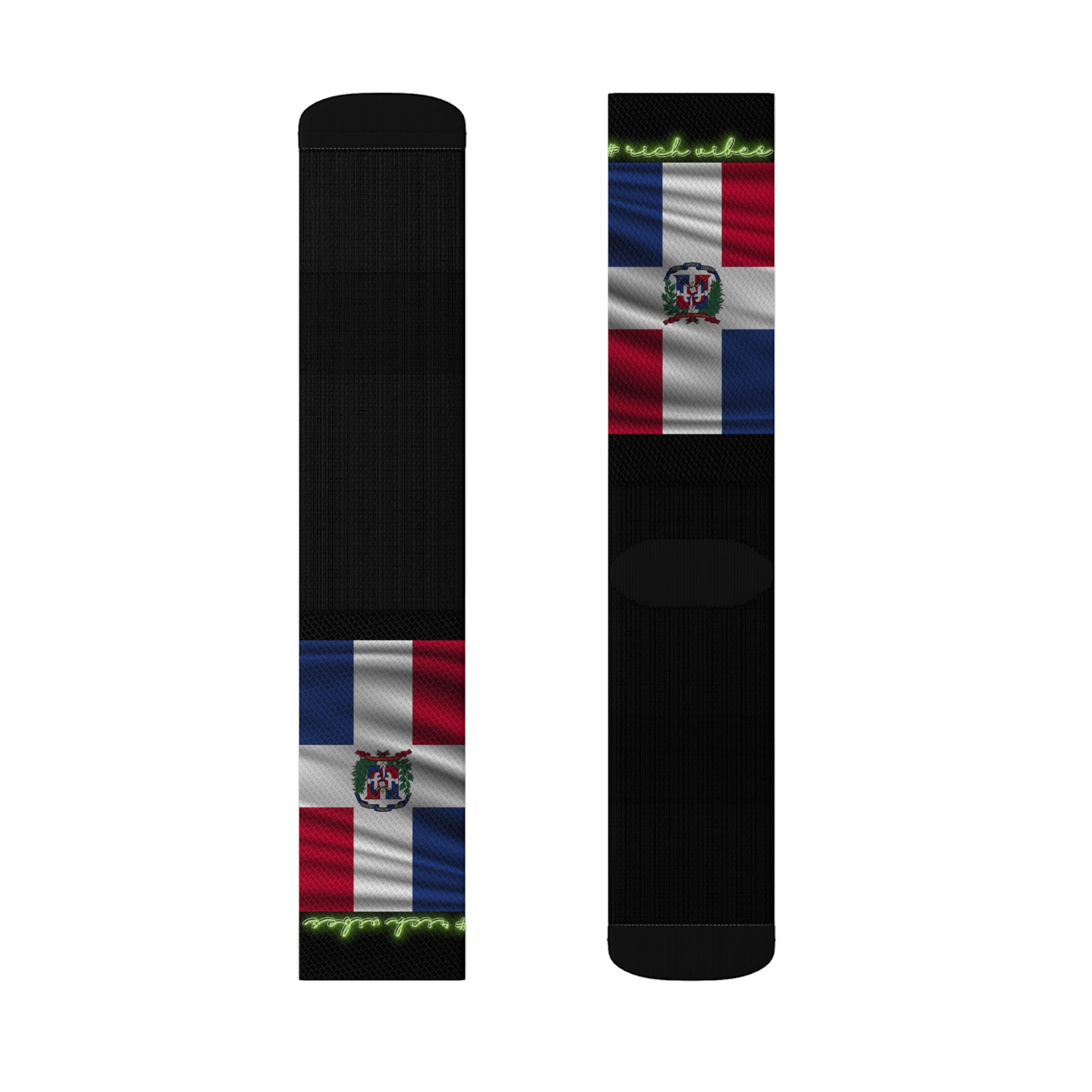 Rich Vibes Volt Dominican Republic Flag Black - Sublimation Socks